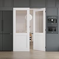 Vista 25 de 3-Lite - Losa de puerta de vidrio transparente templado de 18 x 80 pulgadas, coctelera interior pintable, adecuada para sala de estar, despensa