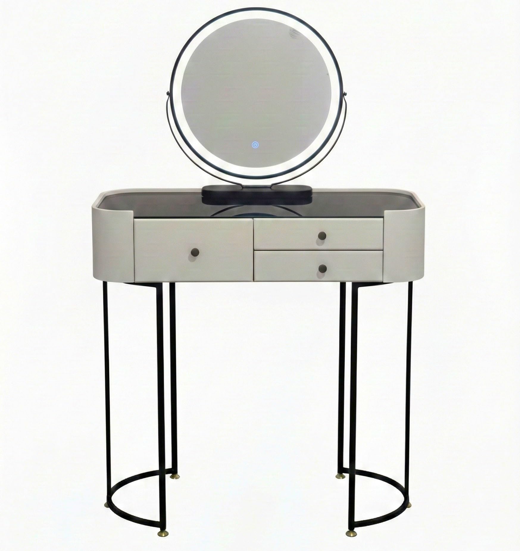 Nouvage Design Premium Dressing Table with Adjustable LED Mirror in White Black 80cm Dressing Table with Mirror Bedroom Dressing Tables including 2 drawers - Image 2