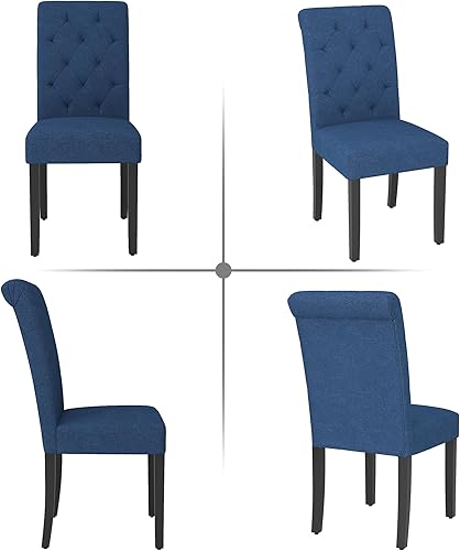 Miniatura 9 de Juego de 2 sillas de comedor tapizadas, sillas de cocina Parsons copetudas con patas de madera maciza, silla auxiliar de tela moderna para