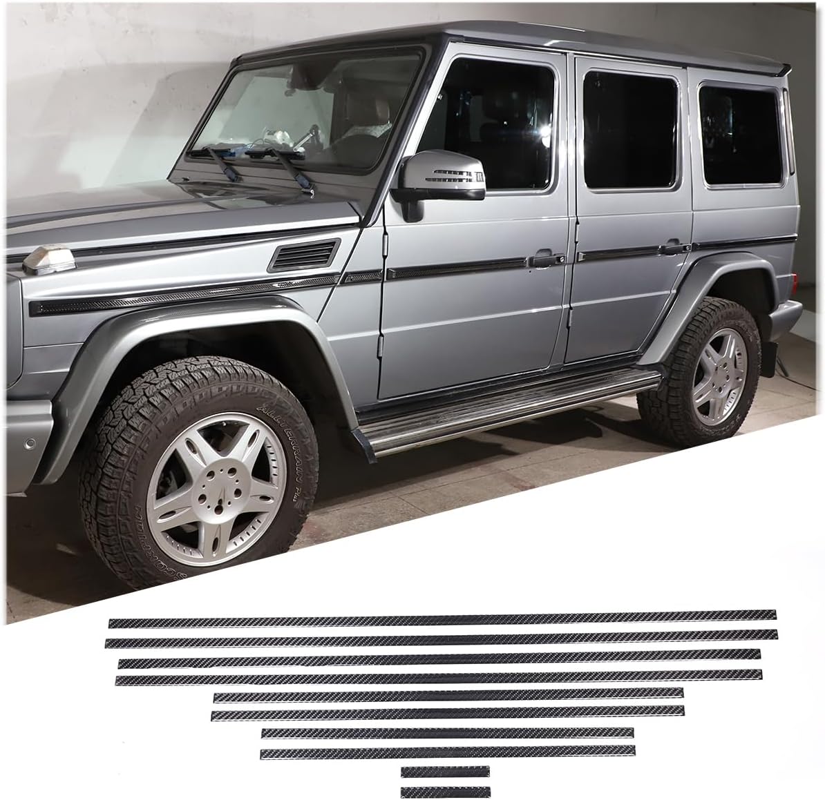 Car Body Side Molding Trims Cover for Mercedes Benz G-Class 2007-2018 Accessories, Soft Carbon Fiber Car Door Decoration Strip Self-Adhesive Body Side Trim 10 PCS Set