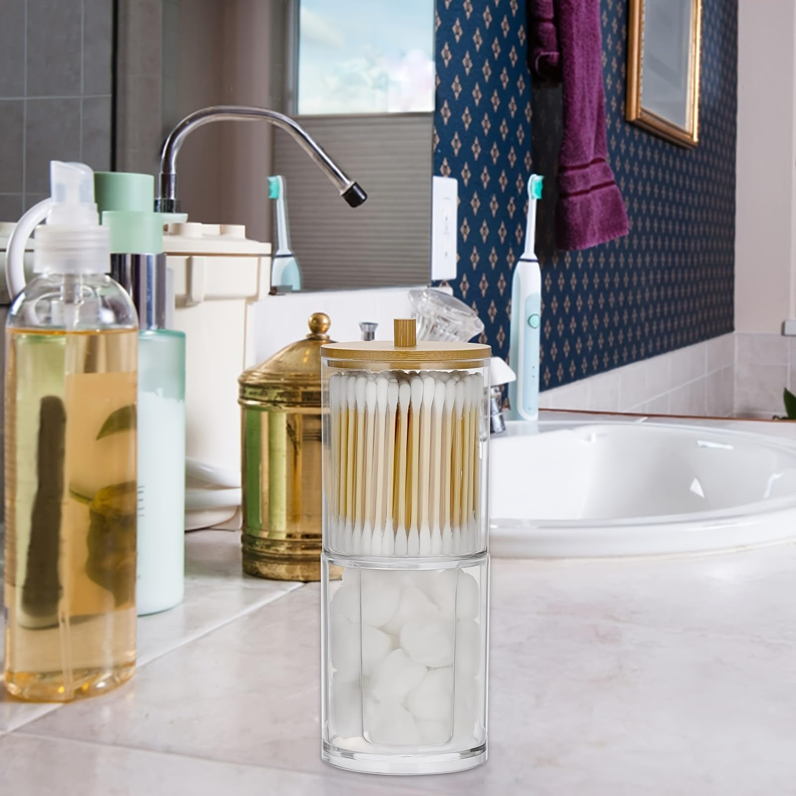 WAIT FLY Dispenser per tamponi di cotone in vetro goffrato con
