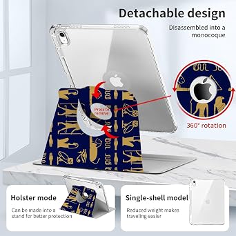 Rotating Case for ipad 10th Generation case,Cute 10.9 inch ipad case 10th Generation,360 Degree Rotating Protective iPad Covers, Smart Folio,Pencil Holder,Auto Sleep/Wake, Ancient Egypt