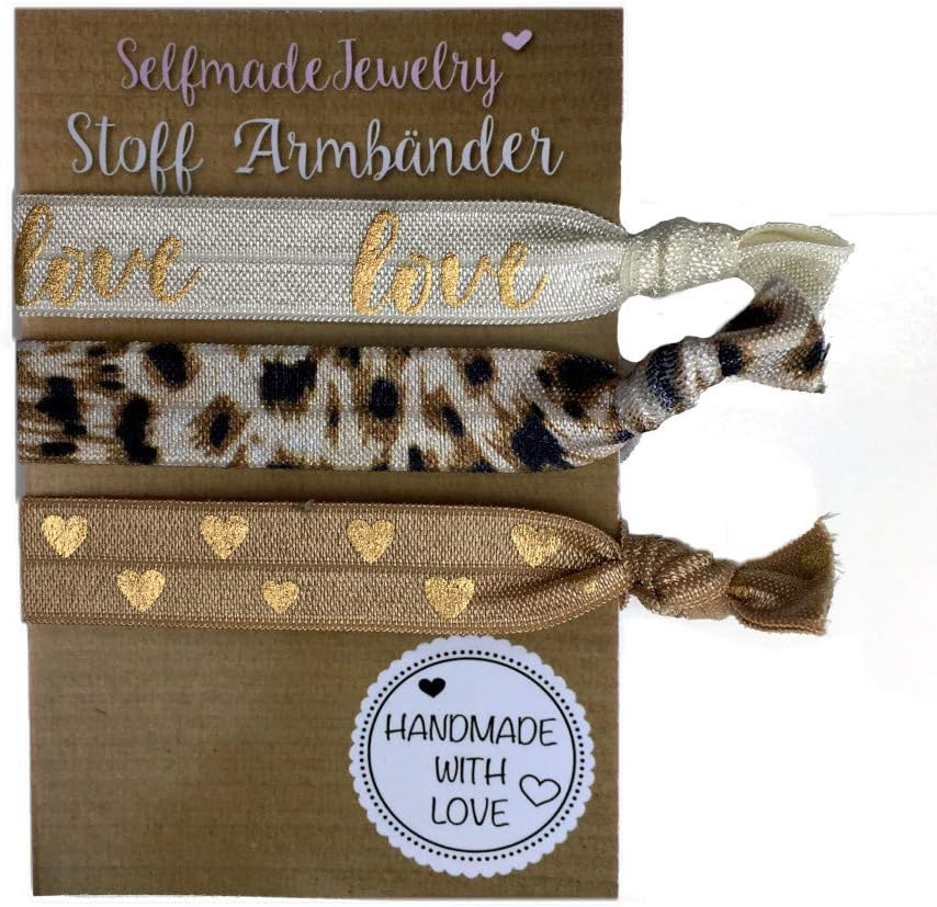Selfmade JewelryWomen's Fabric Bracelet and Hair Band Set - Cream Brown Gold Handmade on Elastic Band