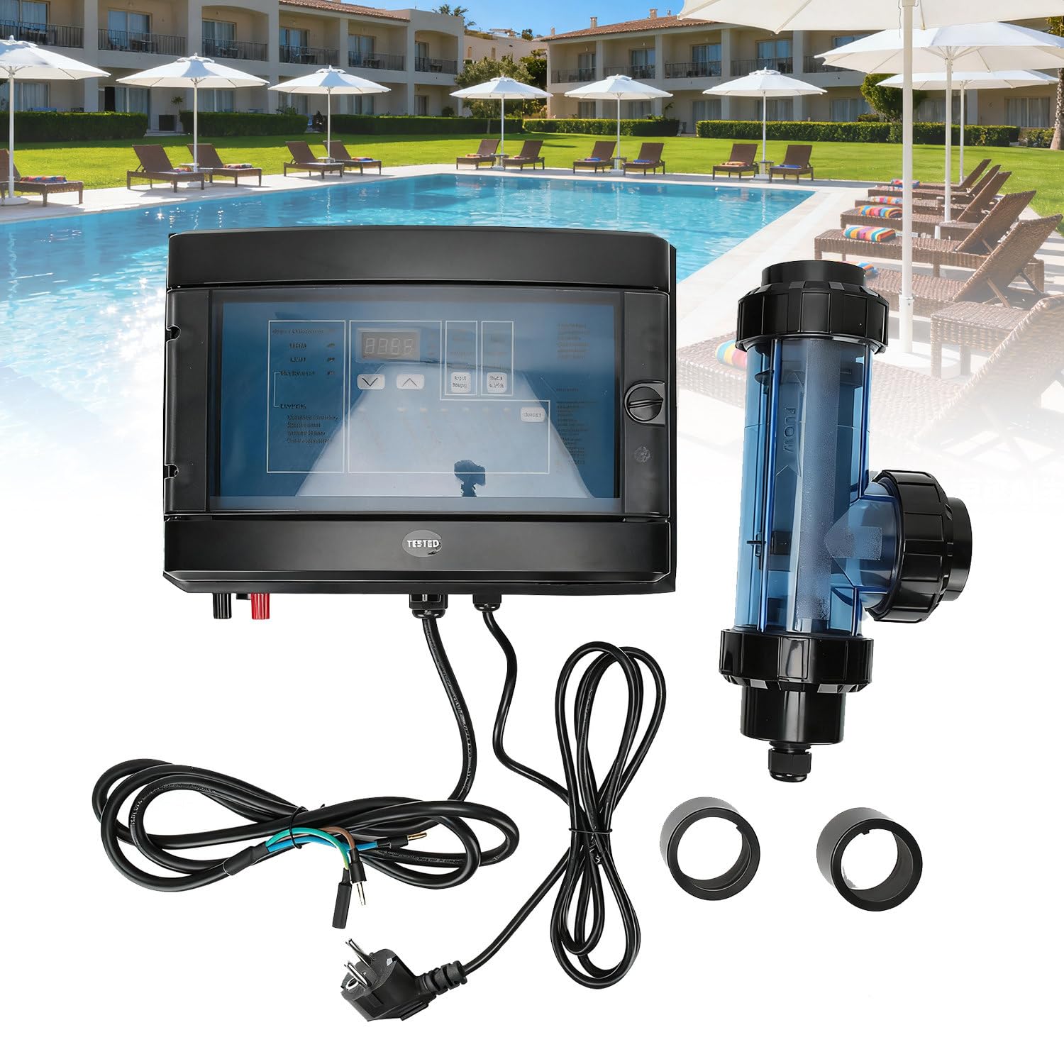 Clorador de Piscina con Sensor de Flujo de Agua, Siste ma clorador de Agua Salada para Piscinas de 10/15/20/30/50 g/h, generador de Cloro salino Apto para Piscinas domésticas X20CL