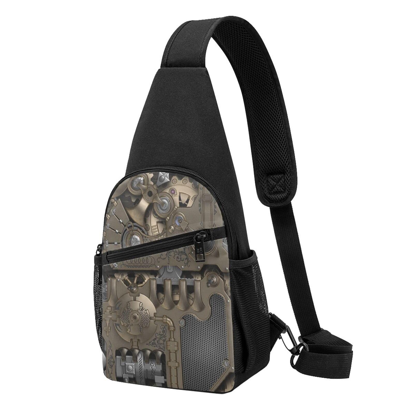 Steampunk Mechanical Gears Sling Bag Chest Bag for Men Women, Casual Sling Shoulder Backpack Crossbody Bag, Left Or Right Shoulder Daypack