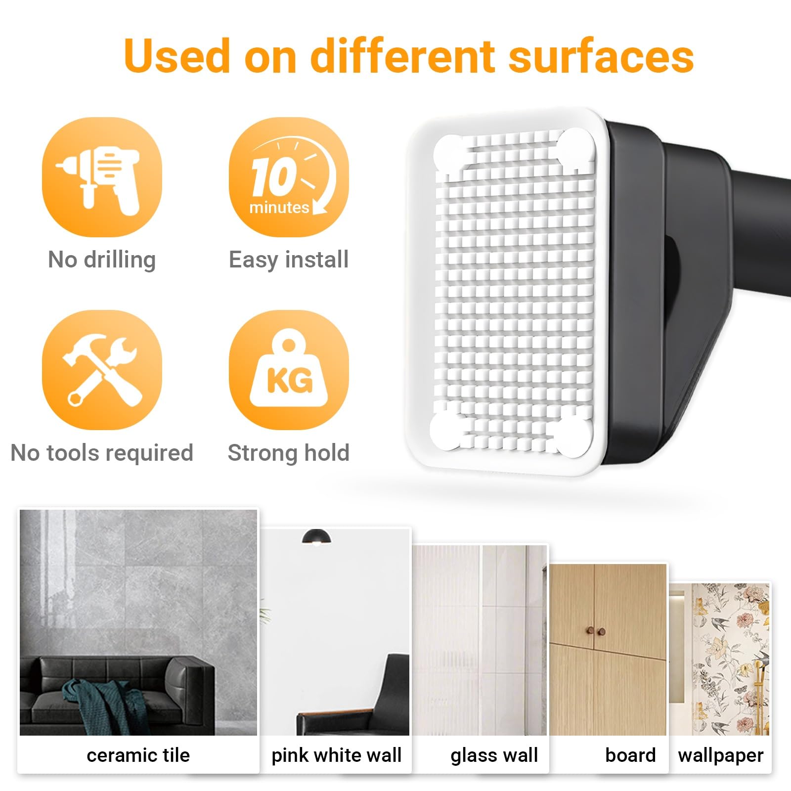 Barra de ducha sin taladrar de 70 a 490 cm con abrazadera antideslizante, ideal para baños y baños, color negro, altura (150-220 cm)