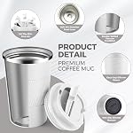 Volhoply 13 oz Stainless Steel Insulated Travel Coffee Mug with Fip Lid,Reusable Double Wall Vacuum Metal Coffee Cup,Portable to Go Leak Proof Cafe Thermal Tumbler for Hot & Cold Drinks(White,1)
