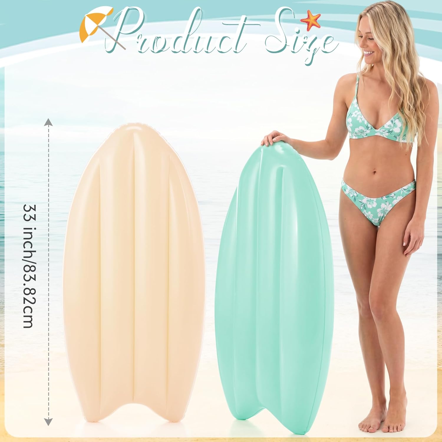 4 Pcs Inflatable Surfboard Decorations, Macaron Color Pool Floats, Blow-up Pastel Surfboard for Hawaiian Beach Summer Pool Sea Party Props (Orange,Blue,Green,Beige,33 Inch)