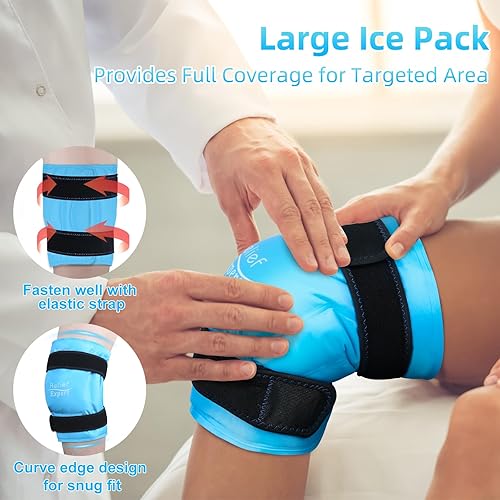 Miniatura 3 de Relief Expert Paquete de hielo de rodilla XXXL de 20 pulgadas que envuelve toda la rodilla después de la cirugía, paquete de hielo de gel