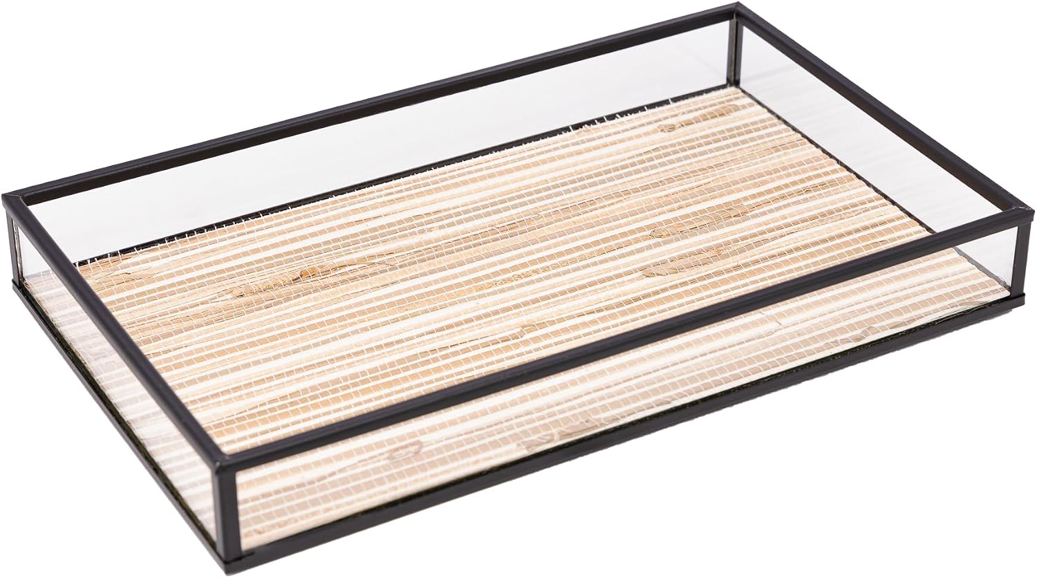 LYOR – Bandeja de Metal Preta com Palha 15Cm x 25Cm x 3Cm