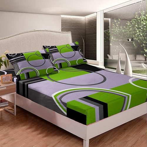 Vista 90 de Juego de sábanas modernas de tamaño Queen, color amarillo, gris y negro, juego de sábanas geométricas a rayas para niños, niñas, niños y Multi 039