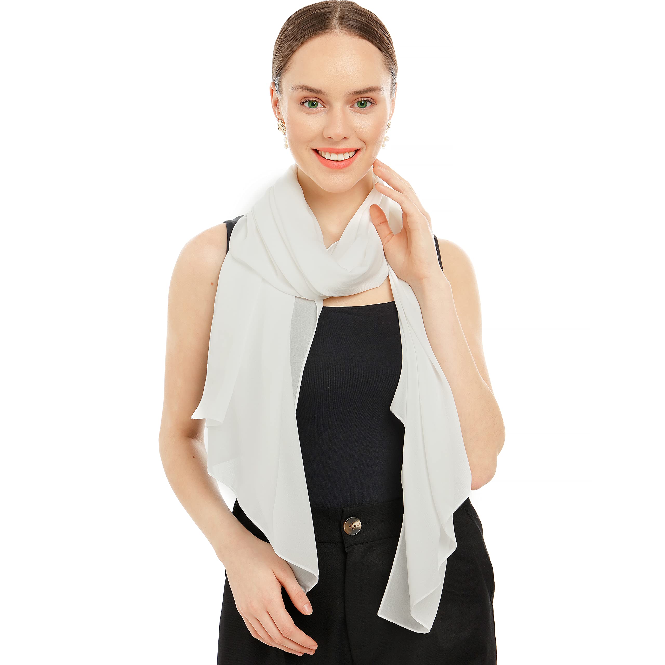 Shawl Factory Creme Chiffon Scarf For Women UK - Ladies Scarfs Lightweight Shawls & Wraps - Ladies Scarves for Wedding, Bridal, Party