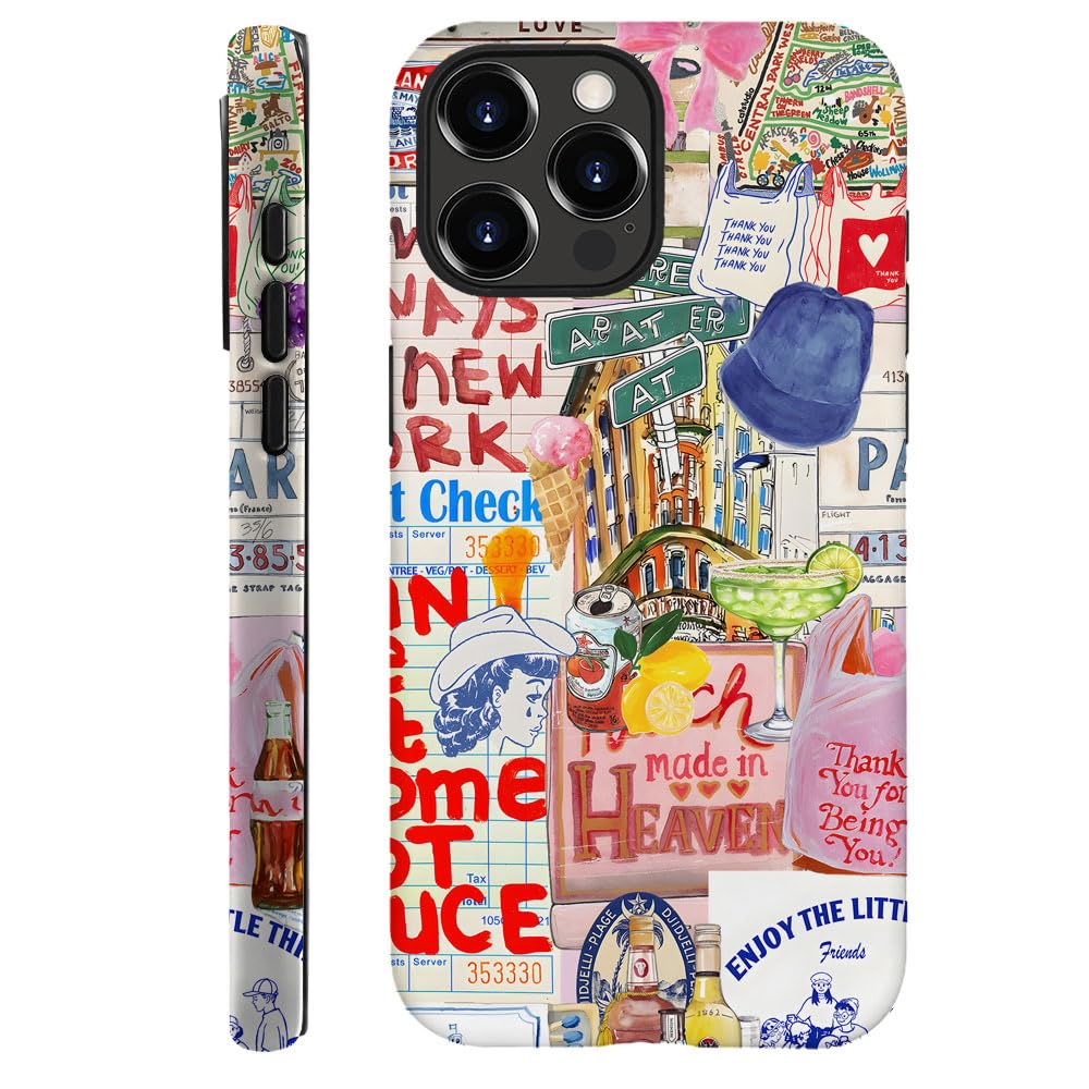 Case for iPhone 15 Pro Max,Fits Frosted Case Design for Girl Women,Collage City Signs Colors Travel