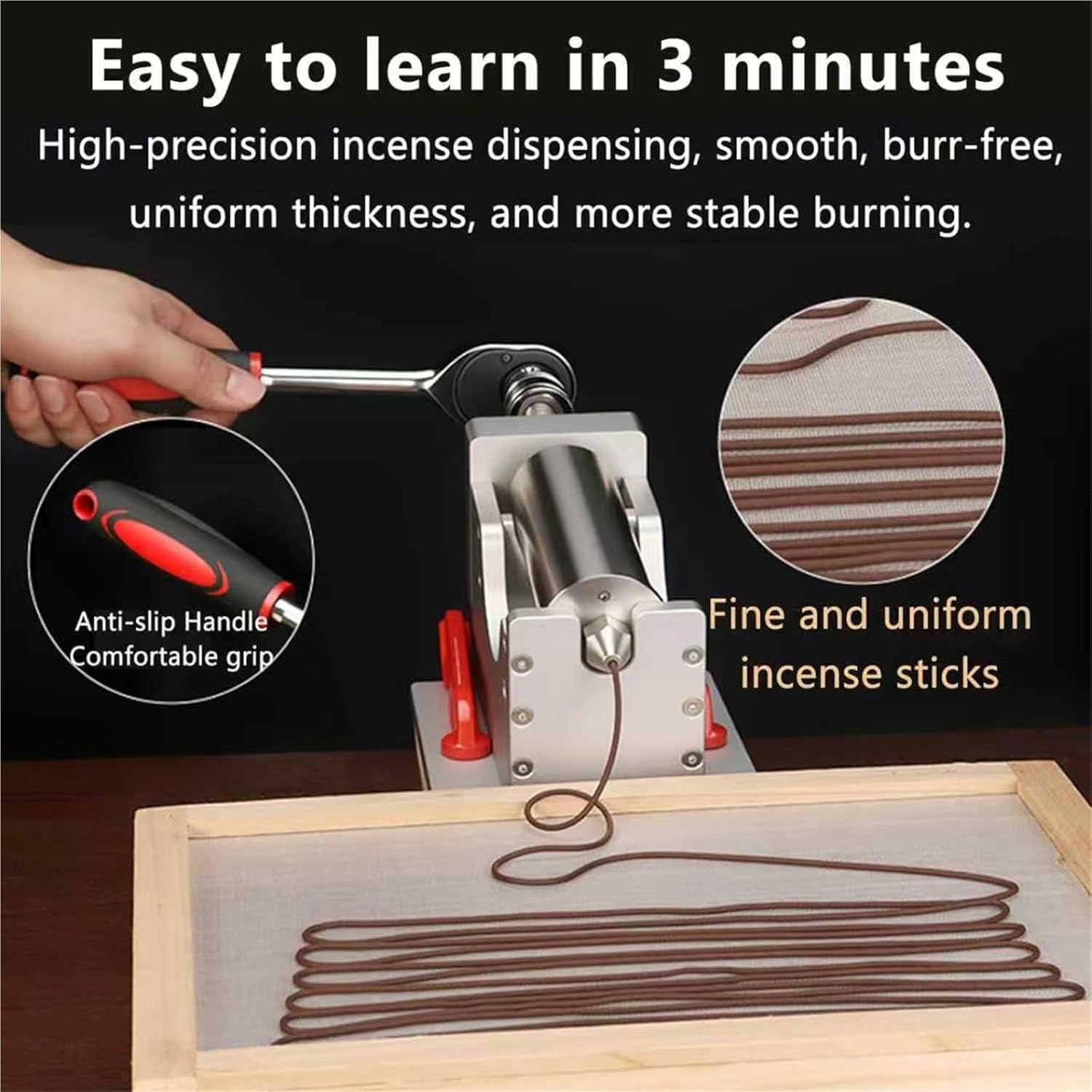 Stainless Steel Thread Incense Making Tools, Manual Stick Incense Making Machine, Buddha Incense/Clay Extruder, with 4 Sized Mould (1.5/1.8/2/2.2mm), for DIY Fragrance Accessory
