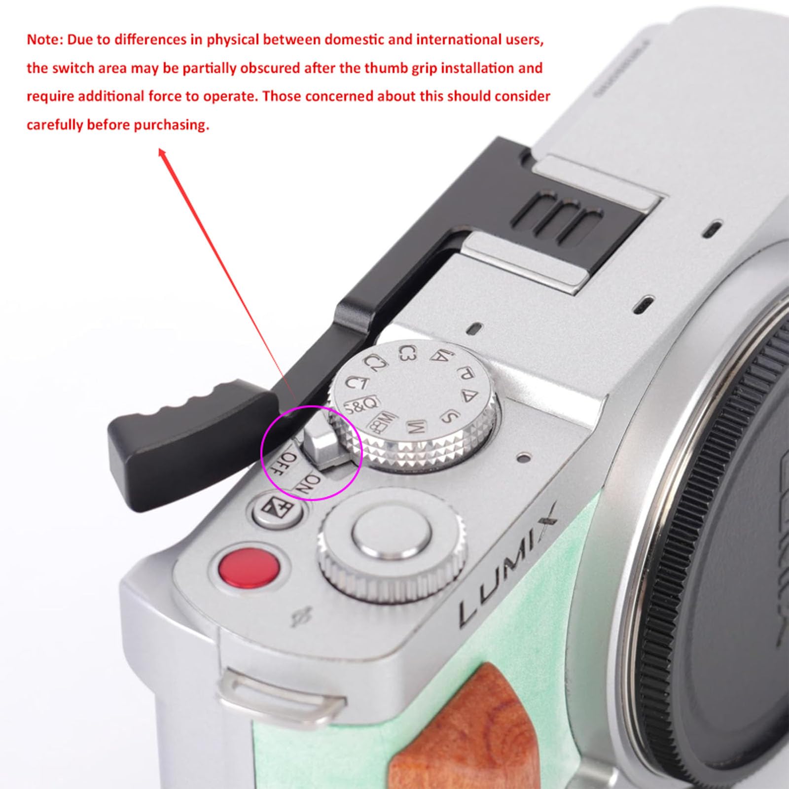 Agarre de metal para pulgar hacia arriba para cámara Panasonic LUMIX S9, agarre antideslizante para dedos de mano LUMIX S9, soporte de pulgar para fotografía con una sola mano (negro)