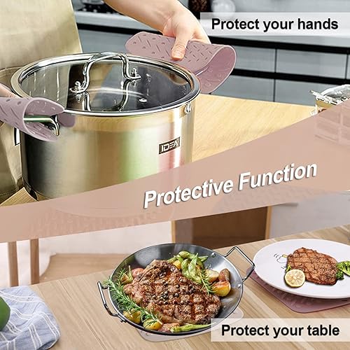 Miniatura 4 de Soporte de silicona para ollas, paquete de 4 alfombrillas de silicona para salvamanteles antideslizantes resistentes al calor, almohadillas