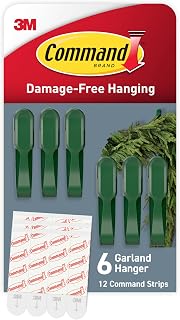Command Green Garland Holders, 6-Pack - Damage-Free Mantel, Stair & Door Hooks for Garlands, Wreaths, Holds 2lbs No Residue