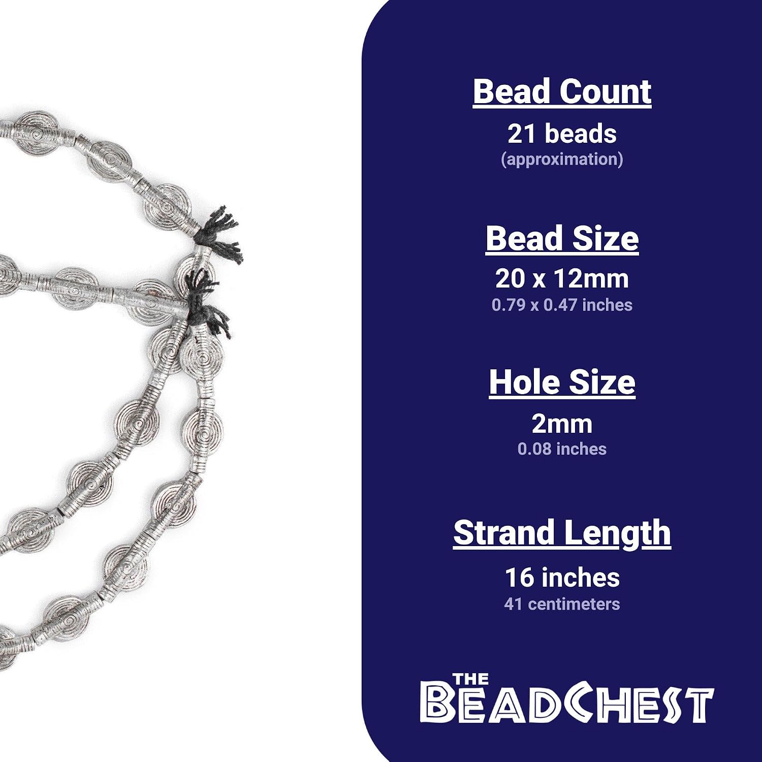 The Bead Chest Silver Baule Beads, African Tribal Brass-Plated Flat Tabular Ethnic Ivory Coast Jewelry Making Supplies for Necklaces and Bracelets
