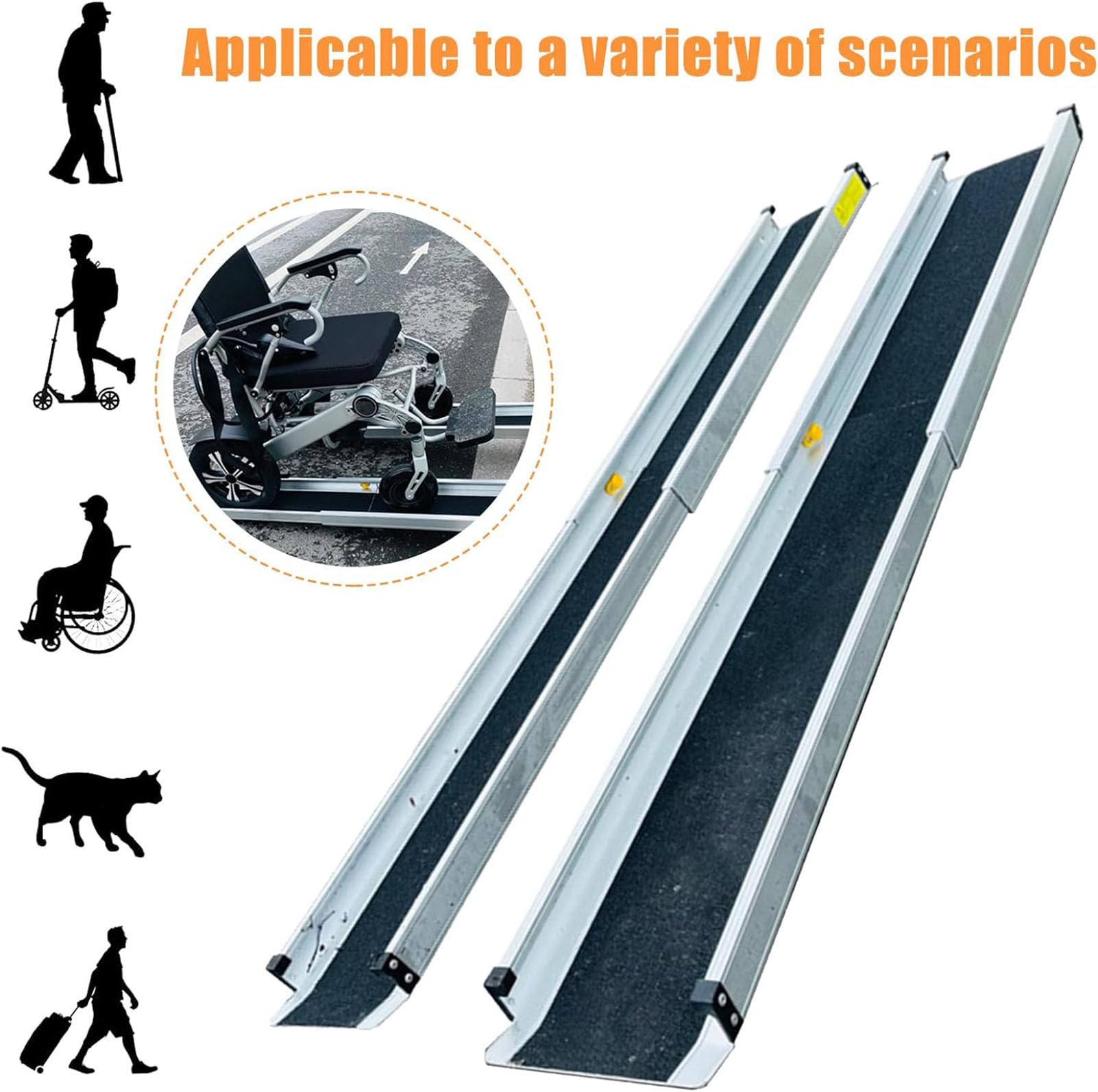Rampas telescópicas para sillas de Ruedas de 2 Piezas, rampa de umbral de Aluminio Liviana con Superficie Antideslizante y Bolsa de Transporte, rampas telescópicas de 2 Secciones para escalones de e