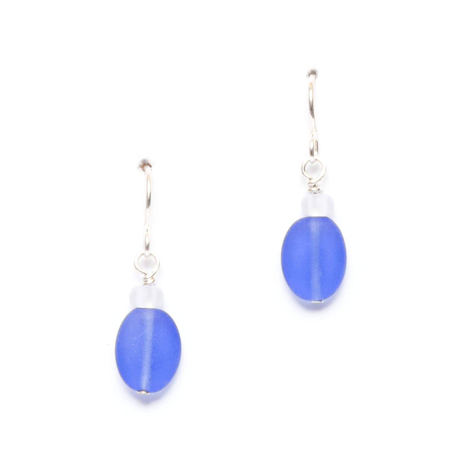 Sea Glass Droplet Earrings (Cobalt) – Sterling Drop Earrings by EcoSeaCo, using recycled and sustainable material. Handmade in the USA