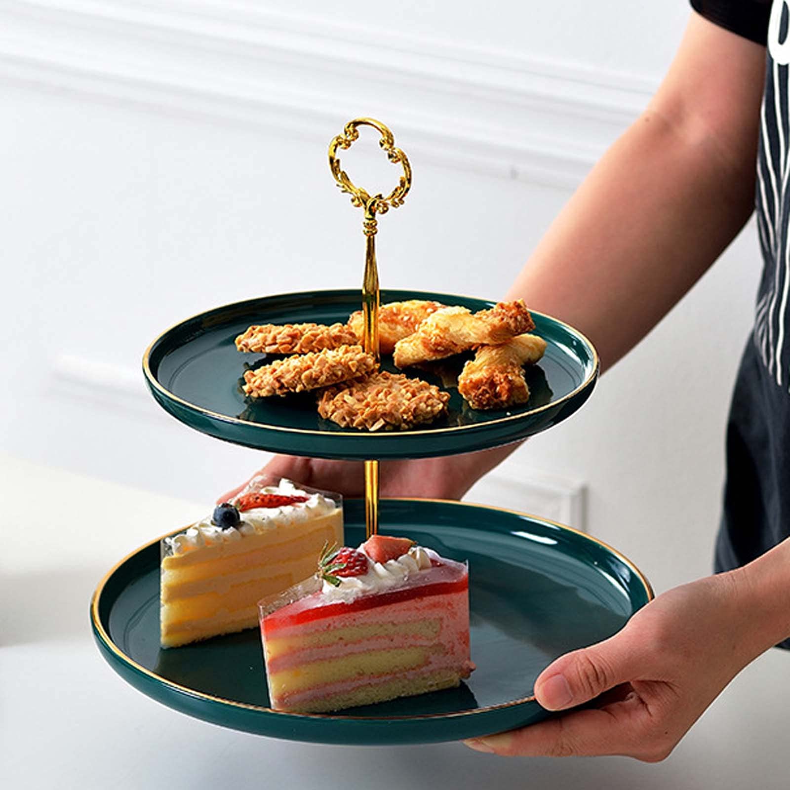 Alzata per Torta in Ceramica, Piatto per Esposizione di Dolci e Frutta, Supporto per Cupcake e Dessert a 2/3 Livelli per Decorazioni per la casa per Matrimoni, tè, Feste di complea