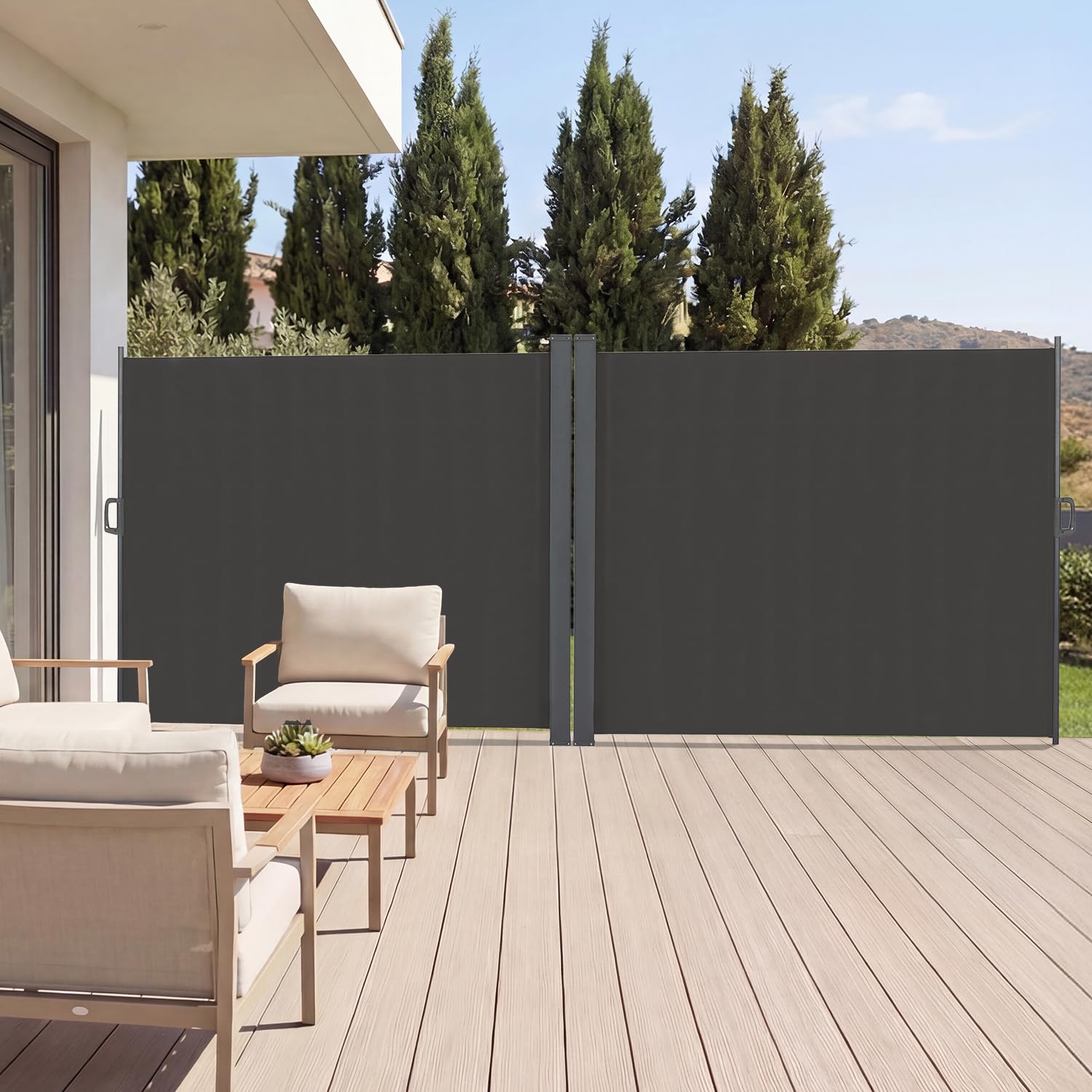 TERRE JARDIN Paravent extérieur rétractable Double jusqu'à 6 m - Longueur 3 m x Hauteur 160 cm