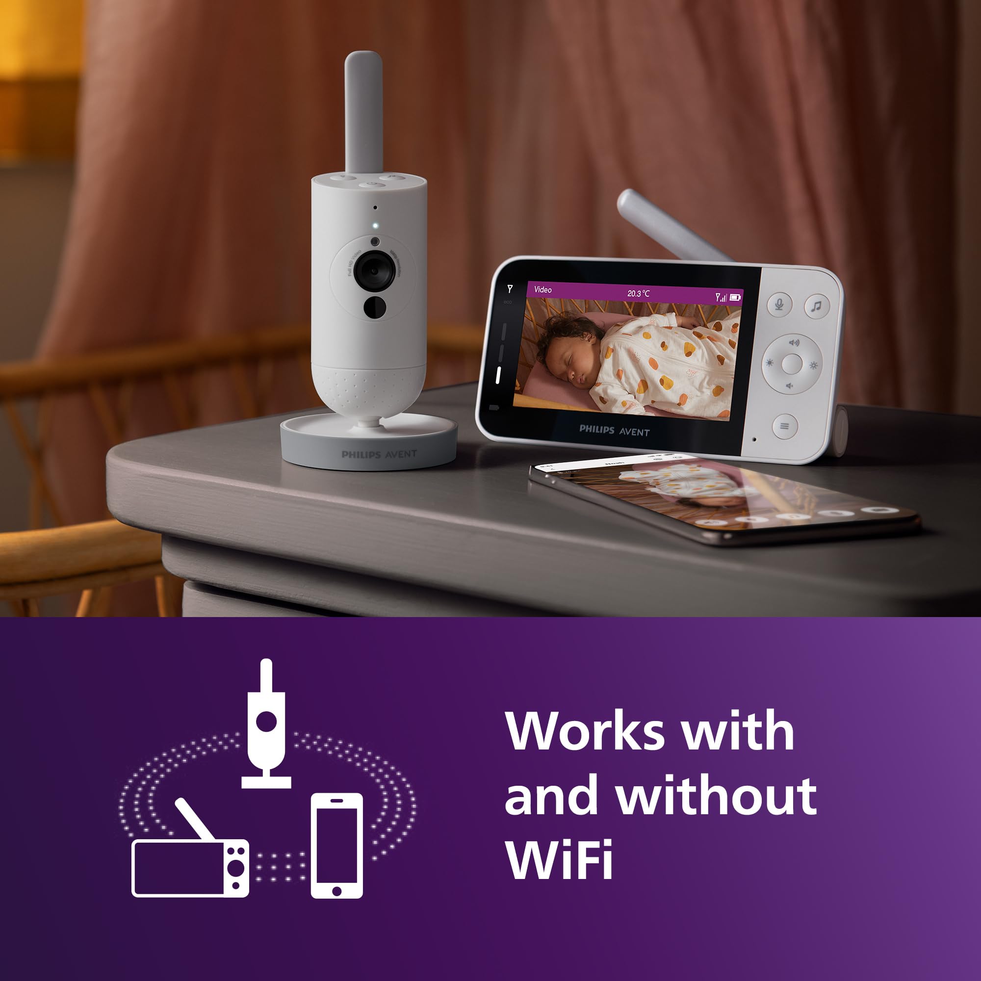 Philips Avent Connected Baby Monitor with WiFi, High-Quality HD Camera, Infrared Night Vision, Cry Detection, Two-Way Audio - Image 2