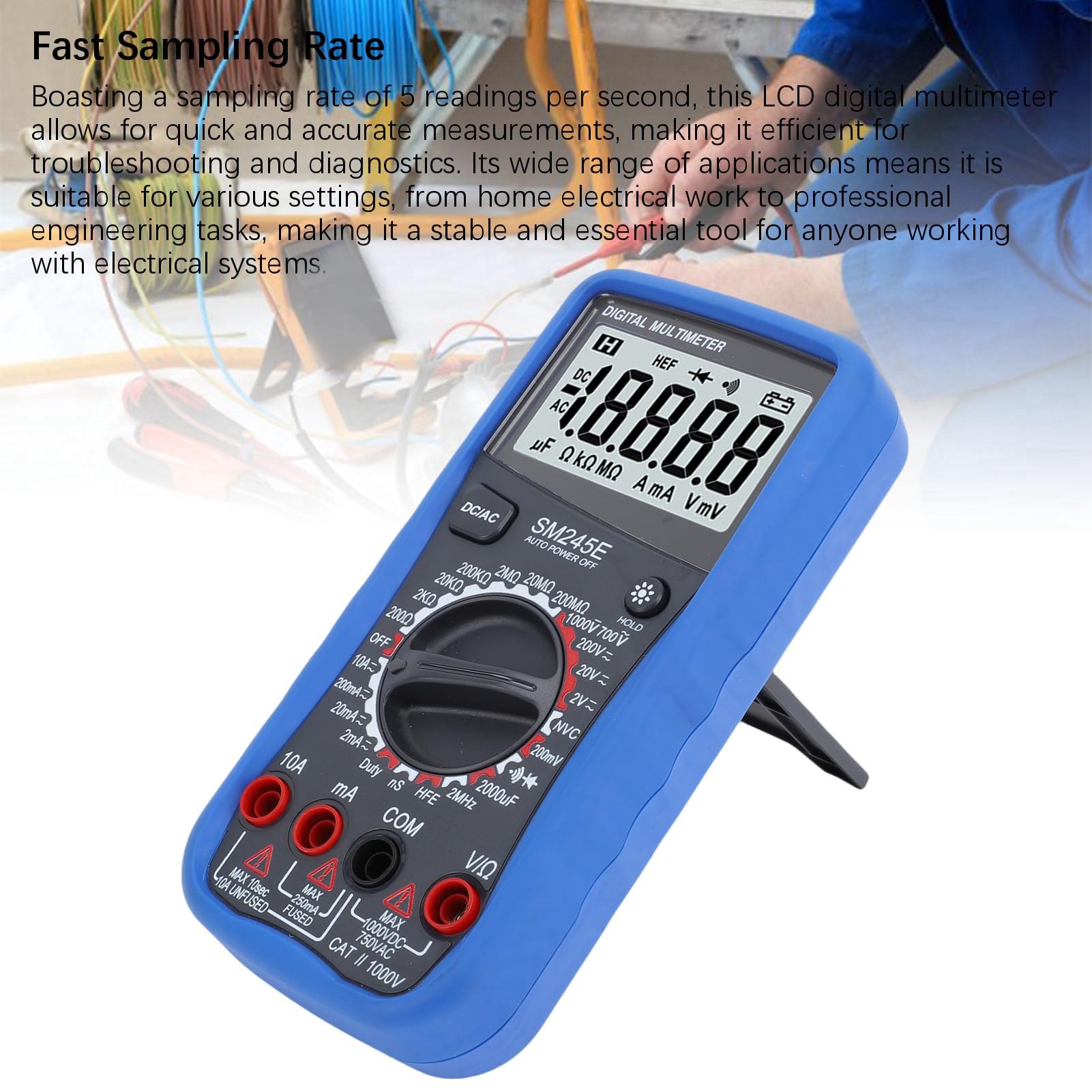Multimetr Cyfrowy Dokładny Podświetlany Ekran LCD dla Elektryków Tester Rezystancji Napięcia i Prądu, do Domowych Prac Elektrycznych Guma ABS Czarny 9 w 1