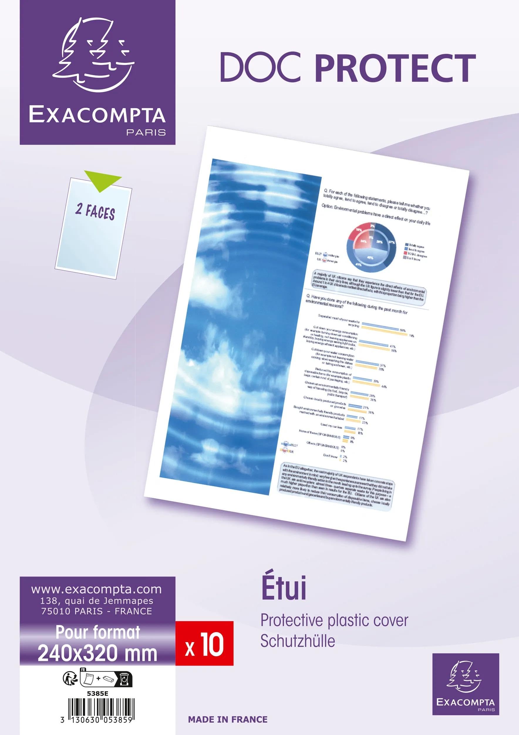 Exacompta - Réf. 5385E - Carton de 50 étuis protection simple 2 faces pour protéger des documents 24x32 cm - Format à classer 32,2 x 24,9cm - En PVC lisse 20/100ème - Usage intensif - Cristal