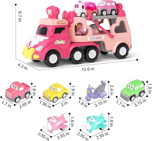 Miniatura 6 de Juguetes para niñas de 1, 2, 3 años, camión de transporte 7 en 1 con luz y música, juguetes para niñas pequeñas de 1 a 3 a 4 años, camiones de