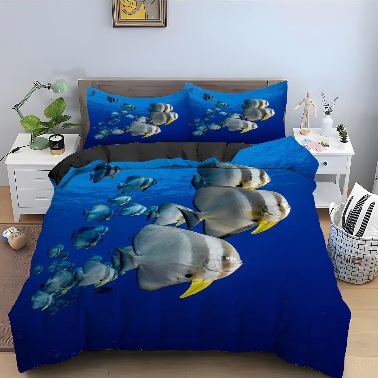 Poisson chauve-souris housse de couette 240 x 260 pour chambre parentale marine
