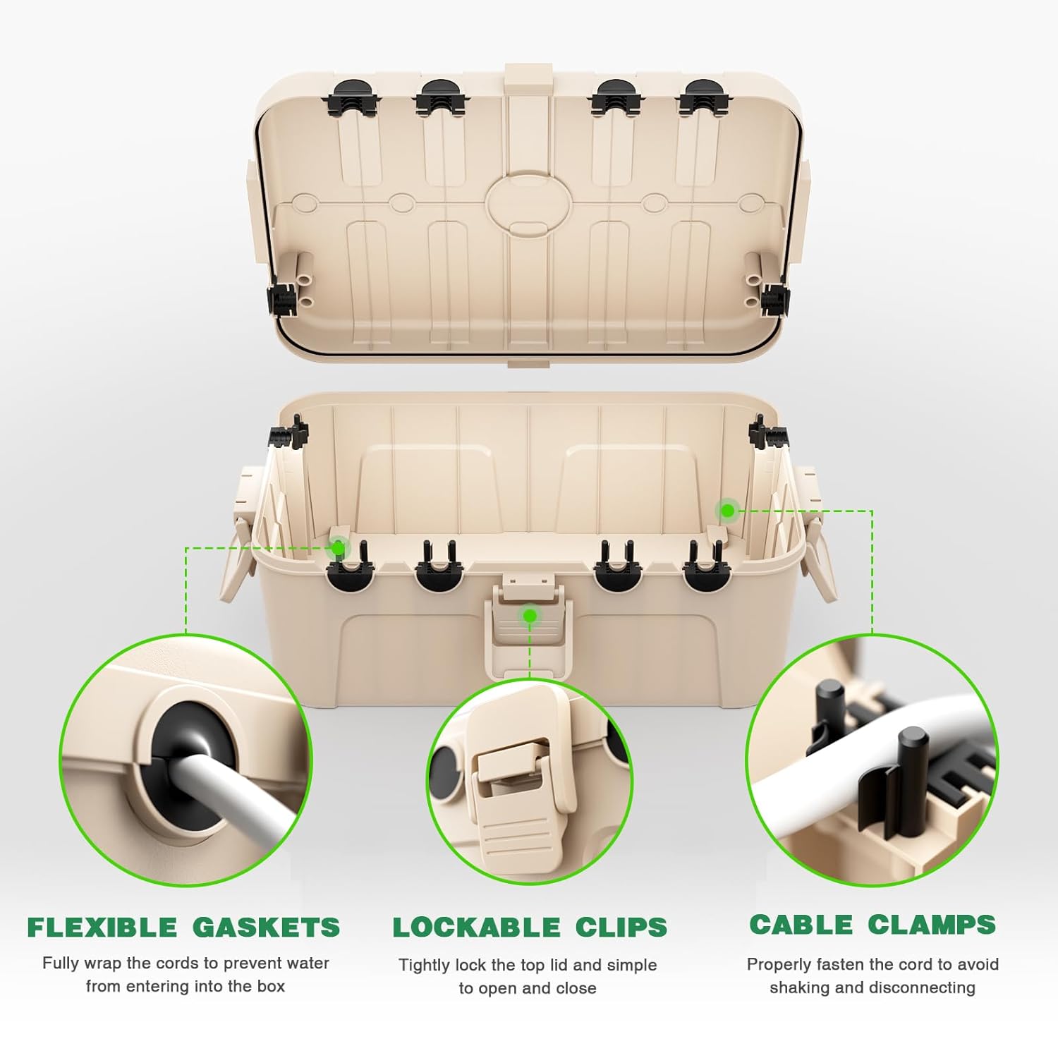 Flemoon Large Outdoor Electrical Box (12.5 x 8.5 x 5 inch), IP54 Waterproof Outlet Box, Medium Outdoor Extension Cord Safety Box Weatherproof (11.4 x 4.3 x 3 inch), Almond