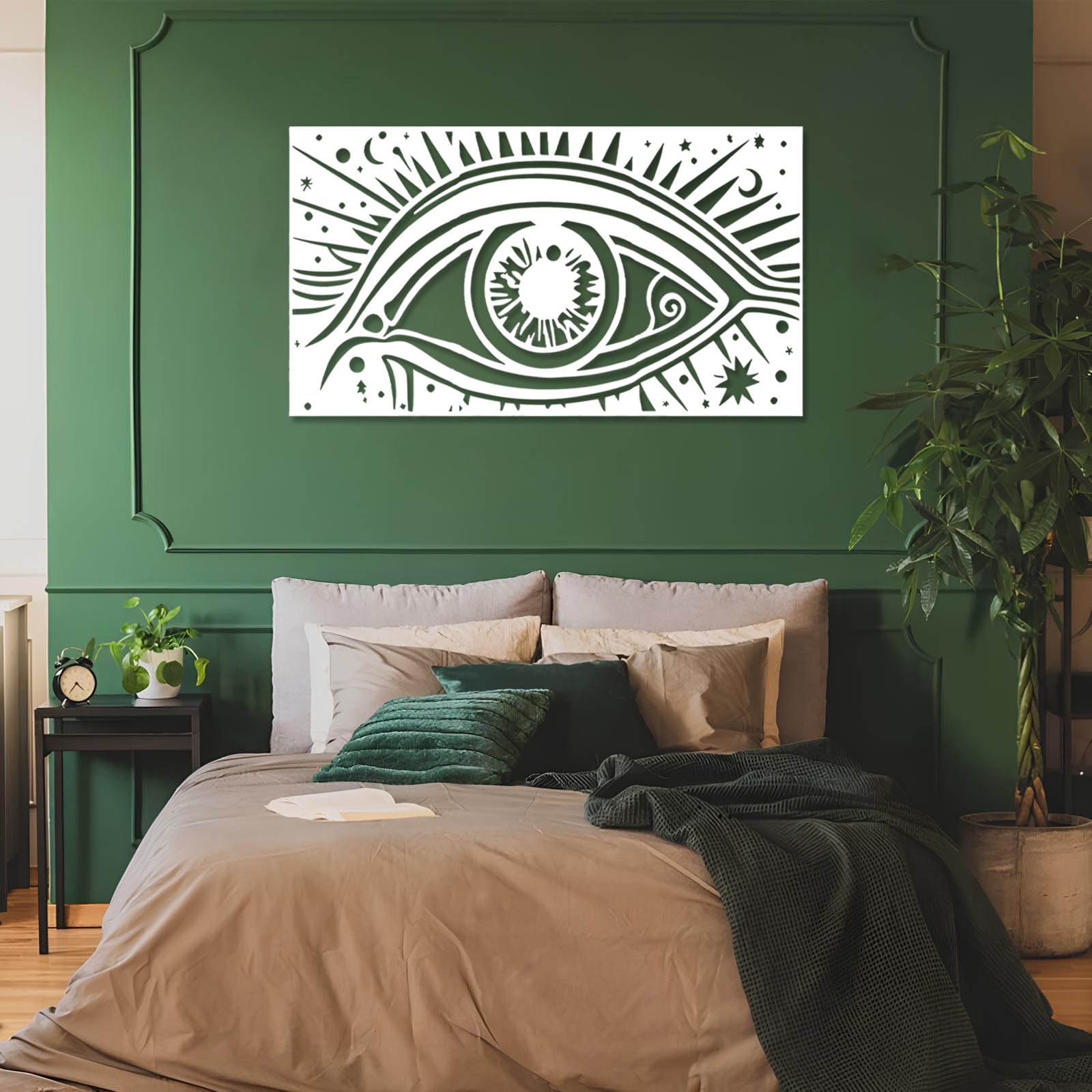 Wielka abstrakcyjna metalowa sztuka ścienna Mystical Eye Art, złe dekoracje, nowoczesna dekoracja wisząca do salonu sypialni (złoty, 30 x 17 cali/76 x 43 cm)