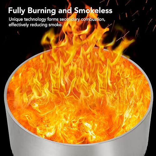 Miniatura 3 de Fogata sin humo de 27 pulgadas con interruptor de aire, fogata portátil de acero inoxidable para exteriores con soporte extraíble y cenicero, ideal
