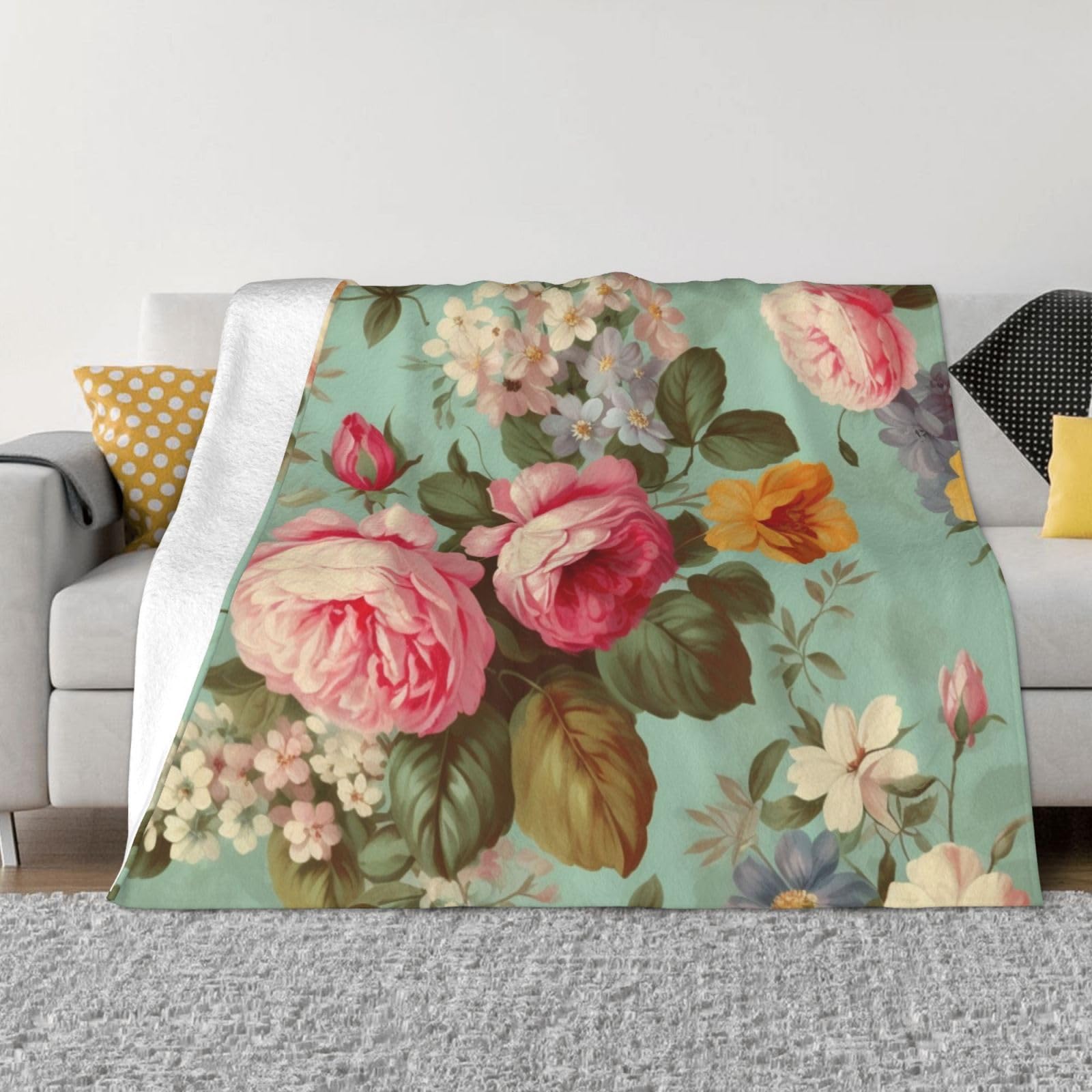 Jeté de lit vintage KHiry plaid canapé peluche réversible 152x127 cm