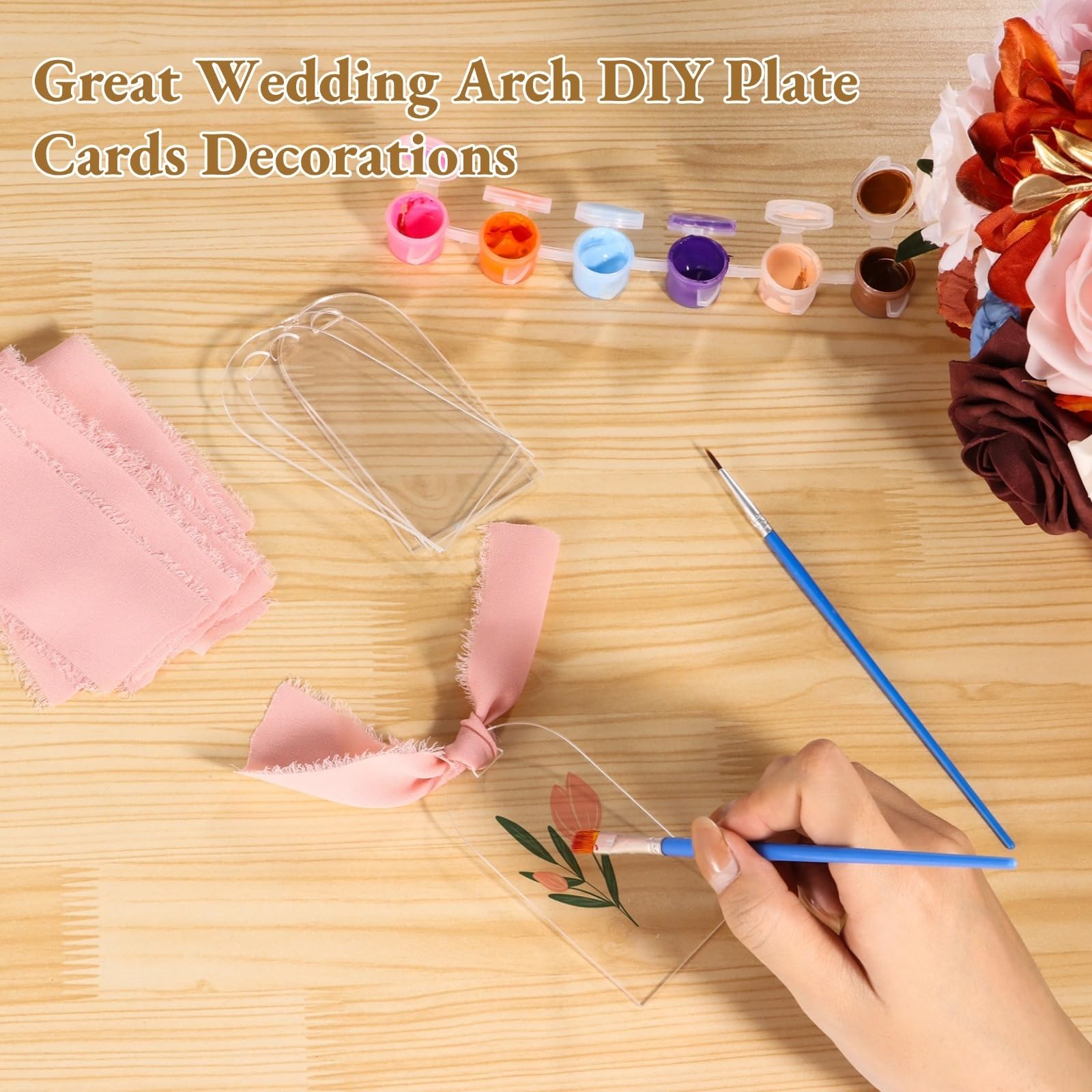 Lot de 50 cartes vierges en acrylique pour arche de mariage avec rubans, étiquettes transparentes pour décoration de table et événements