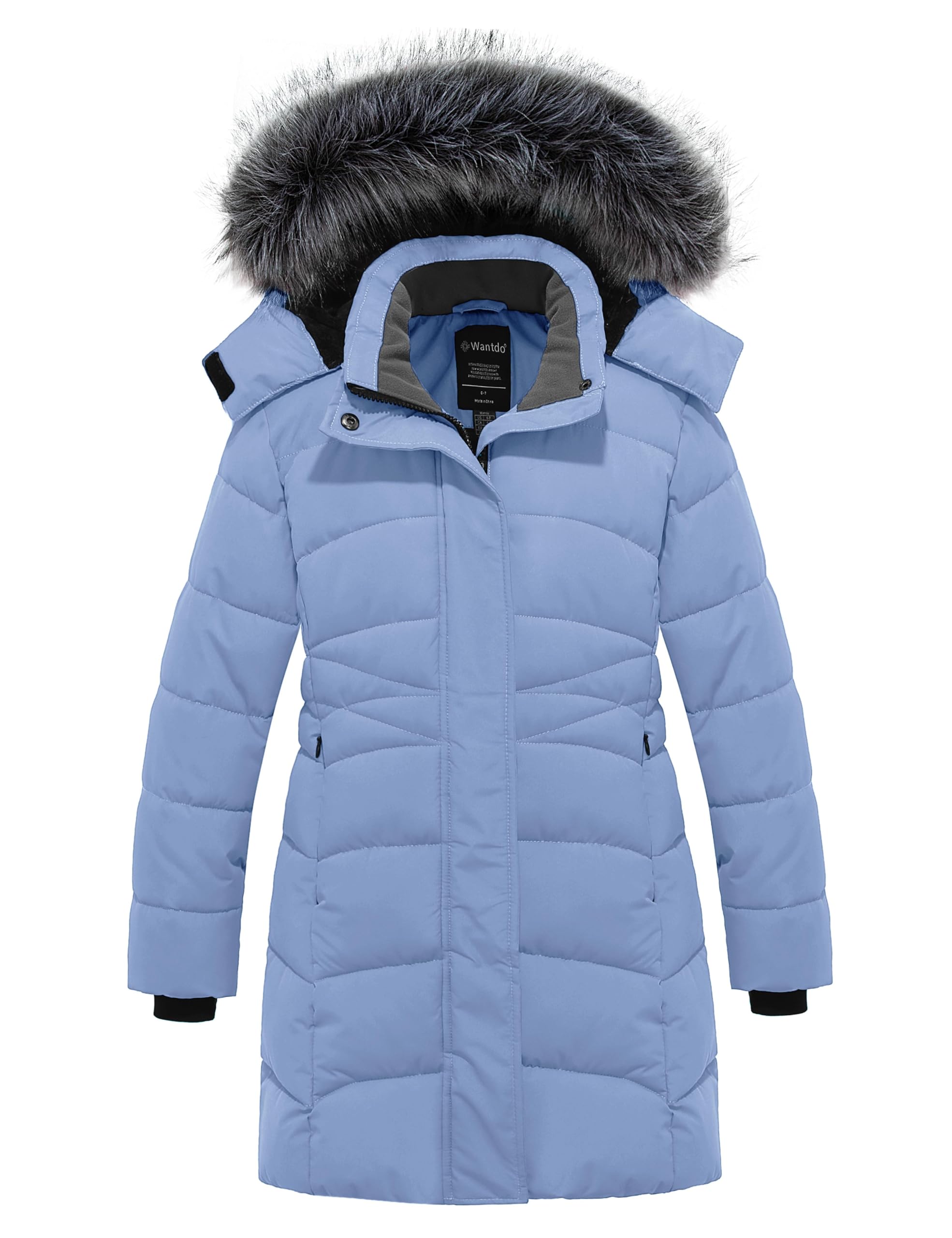 wantdo Girls Winter Coats Long Puffer Jackets Fleece Lined Removable Hood