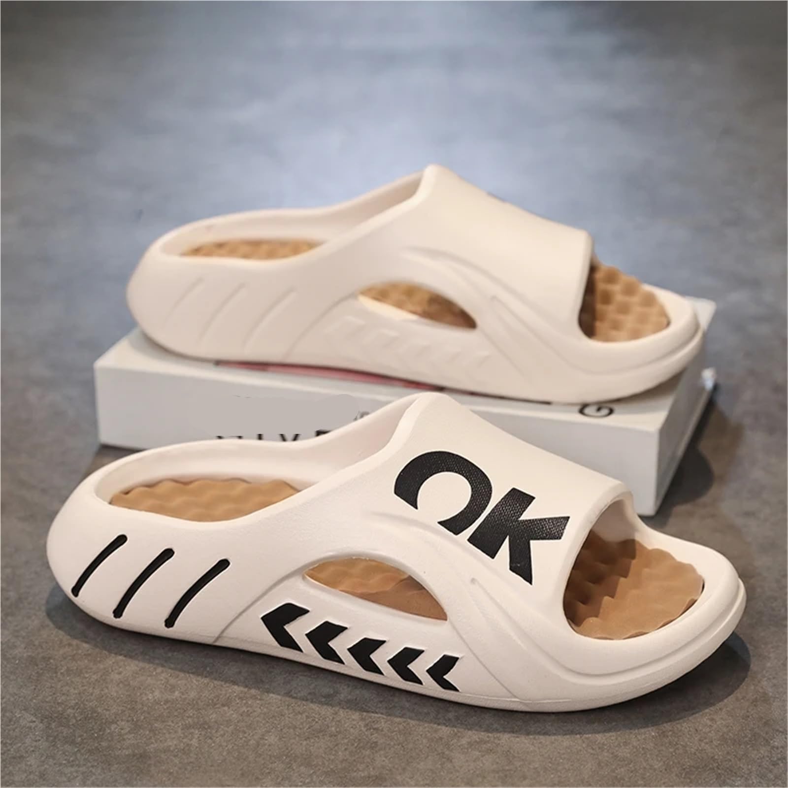 Sommer Männer Massage Hausschuhe Indoor Outdoor Sandalen Strand Casual Schuhe Weiche Sohle Slides Flip-flops Herren Große Größe(Khaki,40-41)