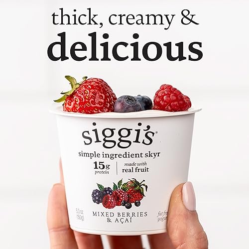 Miniatura 5 de siggi's Yogur islandés sin grasa colado, bayas mixtas de acai, taza individual de 5.3 onzas, yogur grueso y rico en proteínas