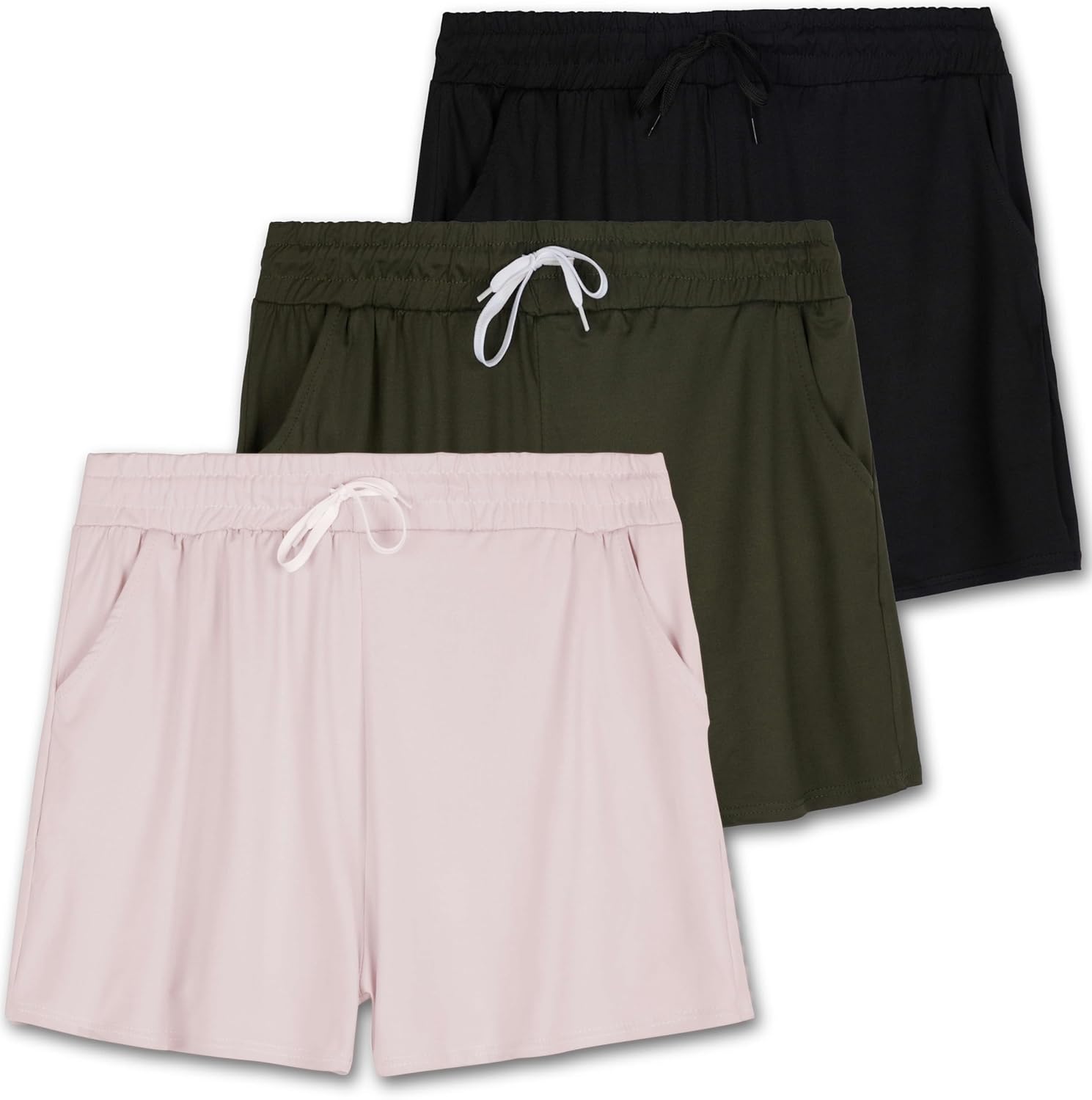 Real Essentials 3 Pack: Womens Ultra-Soft Athletic Lounge Casual Sweat Shorts with Pockets (Available in Plus Size)