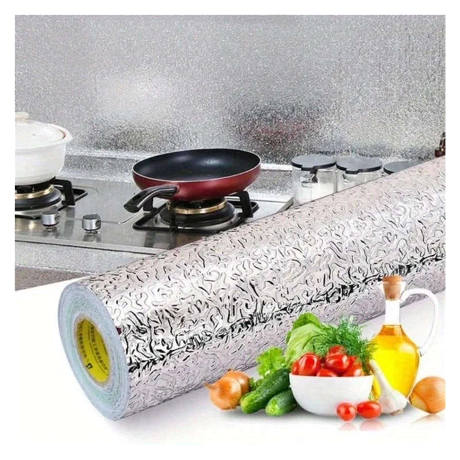 Ayztantine Self-Adhesive Wallpaper Kitchen Wallpaper Stickers Self Adhesive Aluminum Foil Oil Proof Waterproof for Countertop Drawer(Orange,40x200cm)