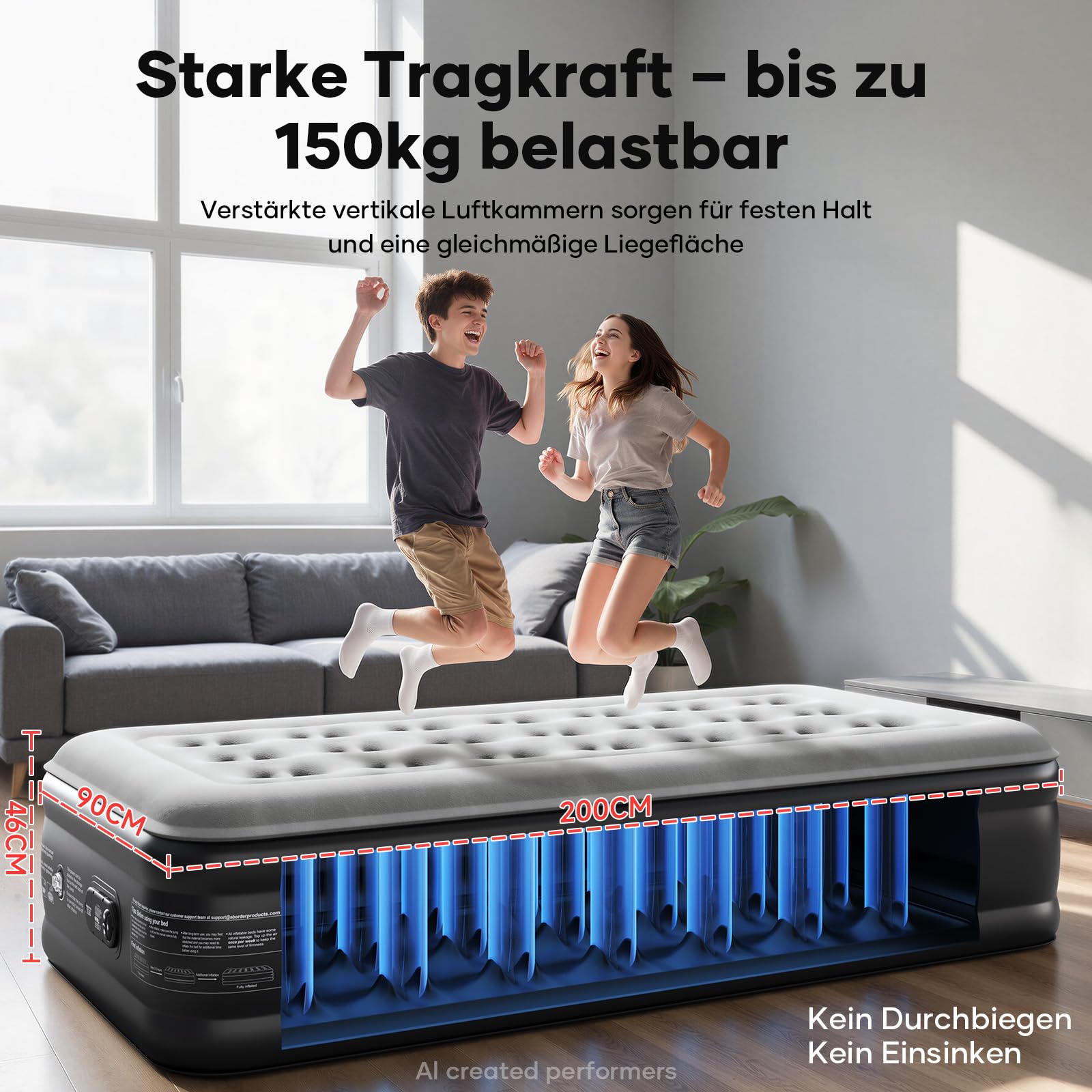 OlarHike Luftmatratze selbstaufblasend 90x200x46 cm Luftbett 1 Person | Gästebett mit Pumpe für Camping, Studentenwohnung und Zuhause. Wasserfestes PVC, weiches Flockbett, bis 150 kg belastbar