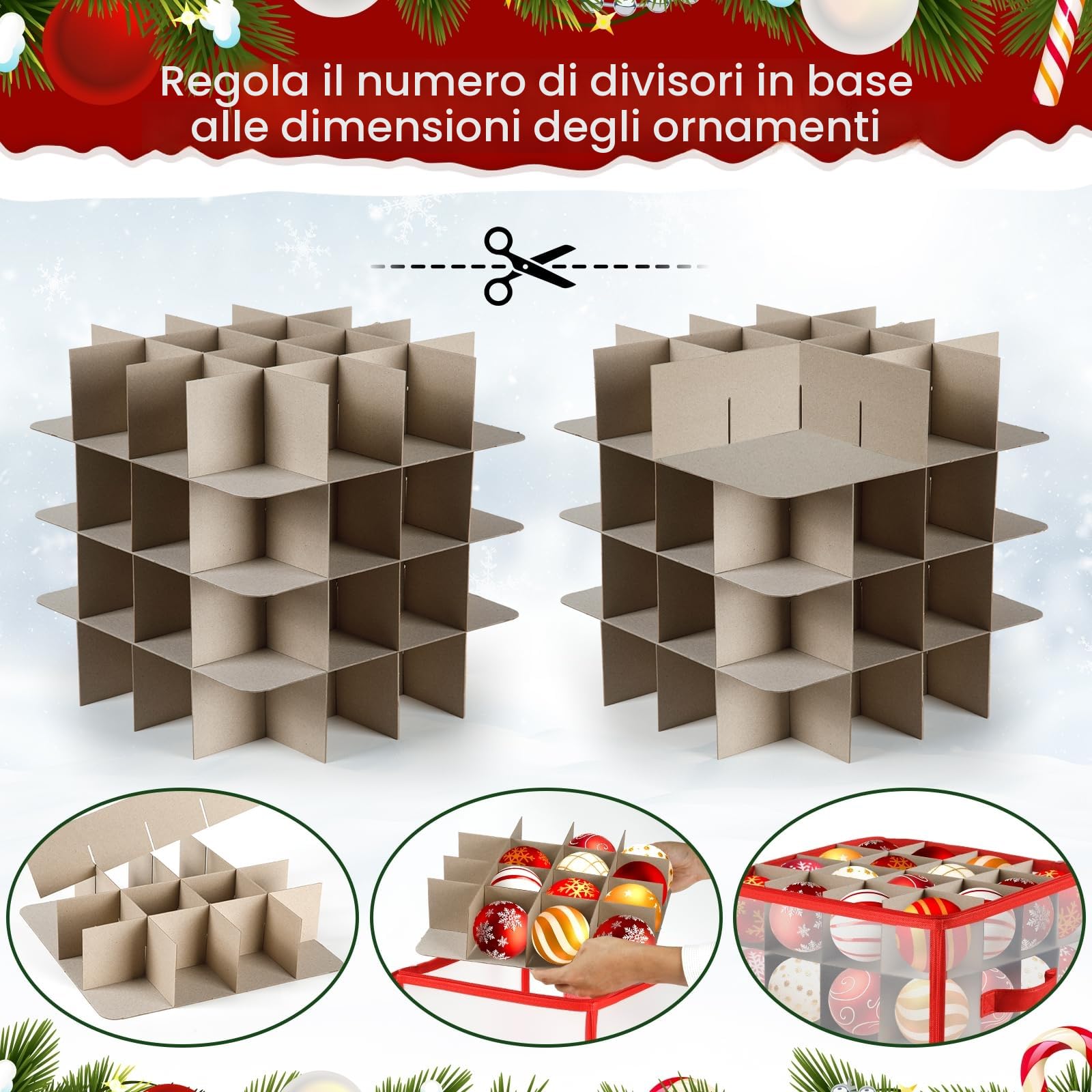 Porta Palline di Natale, Contenitore Addobbi Natalizi, Scatola Portapalline Natale, Organizer per Decorazioni dell'Albero, Scatola Rigida per Elementi Decorativi