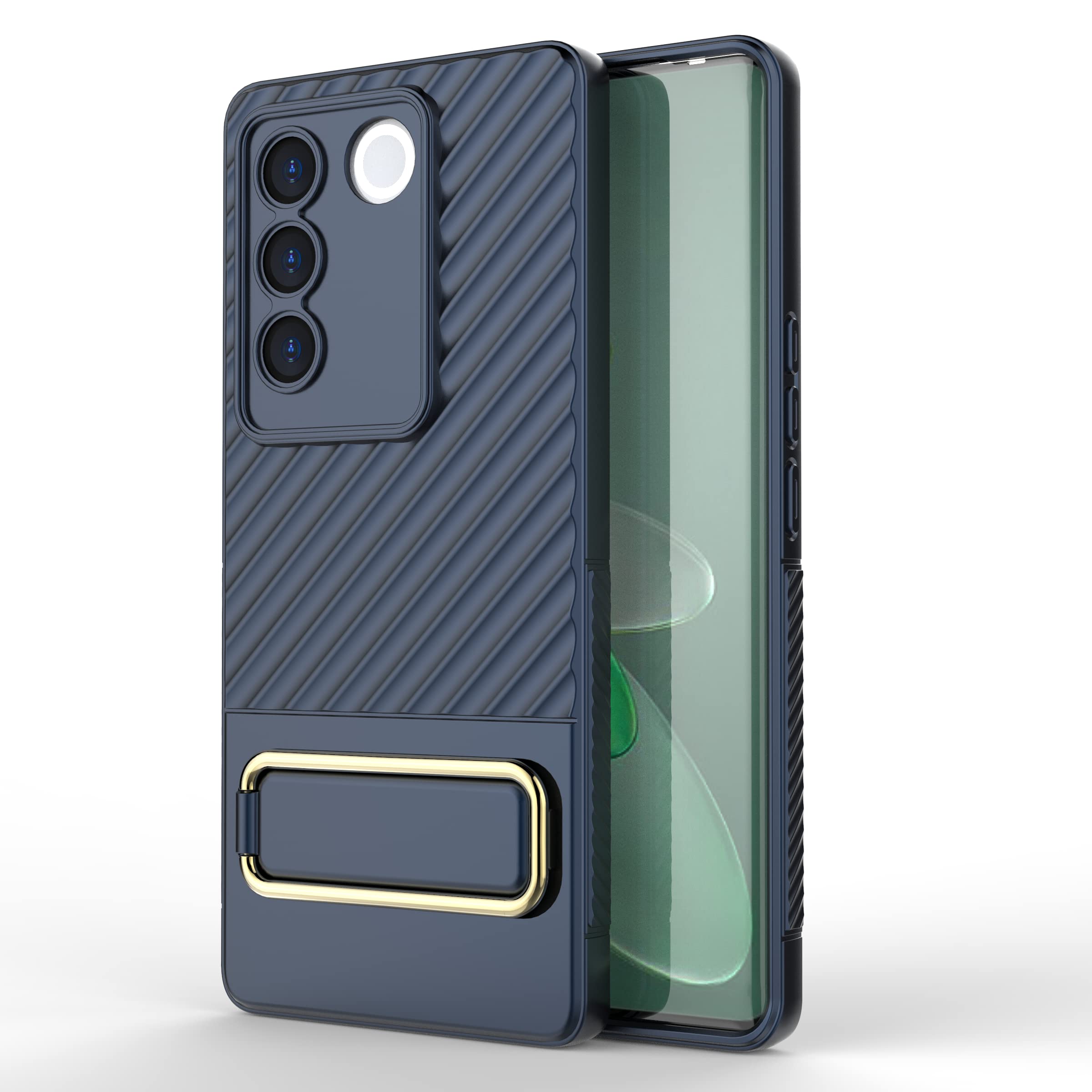 LIUZIHANCase for vivo V27.Soft Silicone Sleeve Design, Shockproof and Durable, Independent metal Bracket, Cover Case for vivo V27.(Blue)