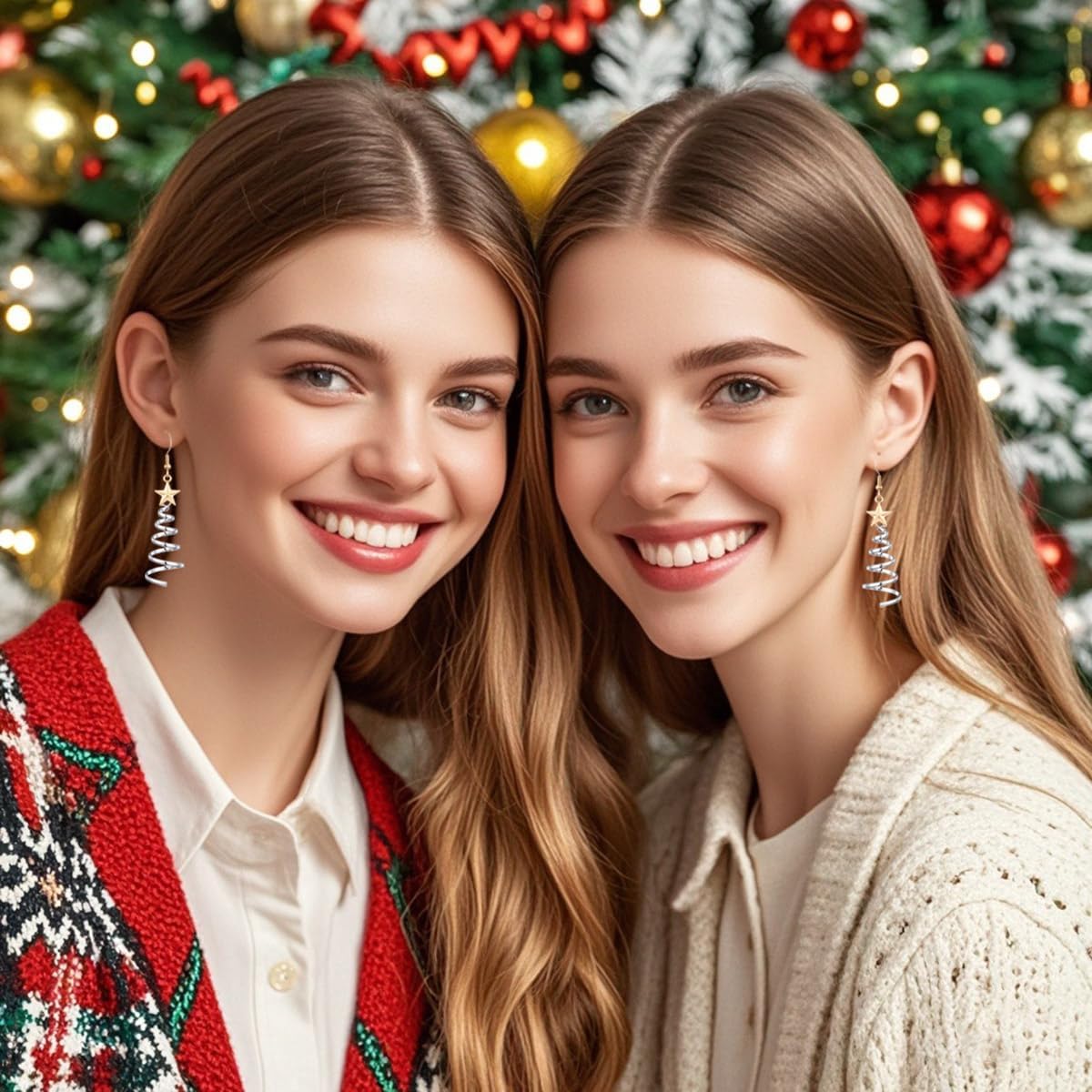 Merry Christmas Earrings Rhinestone Statement Earrings Xmas Tree Bow Bulbs Cane Reindeer Santa Snowman Gingerbread Beaded Drop Dangle Earrings for Women Holiday Festival Jewelry Gift - Image 4