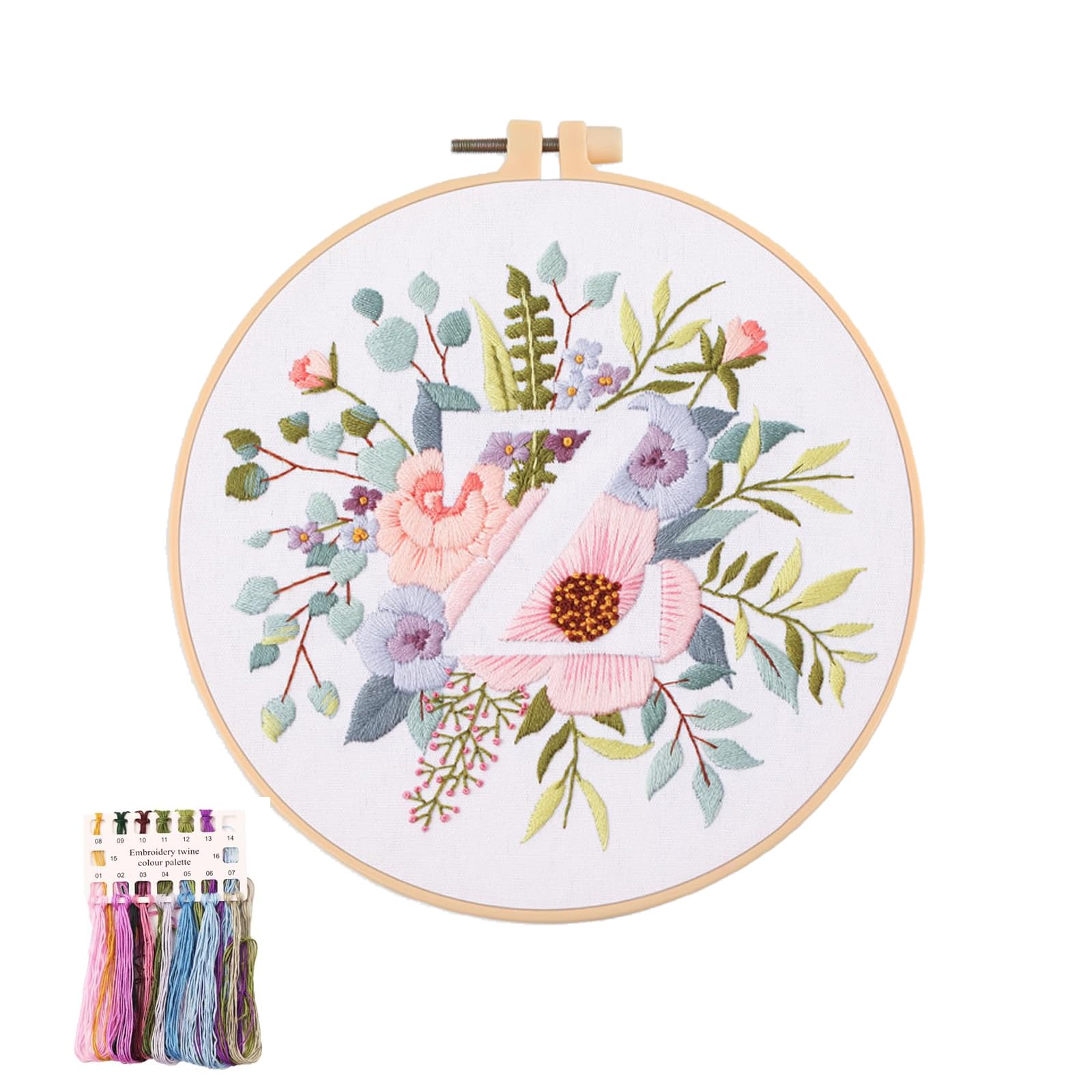 artcici Embroidery Kits Plant Flower Leaf English Letter Patterns for Beginners Adults, Full Range Embroidery Starter Kits Cross Stitch Needlework Supplies (Letter Z)