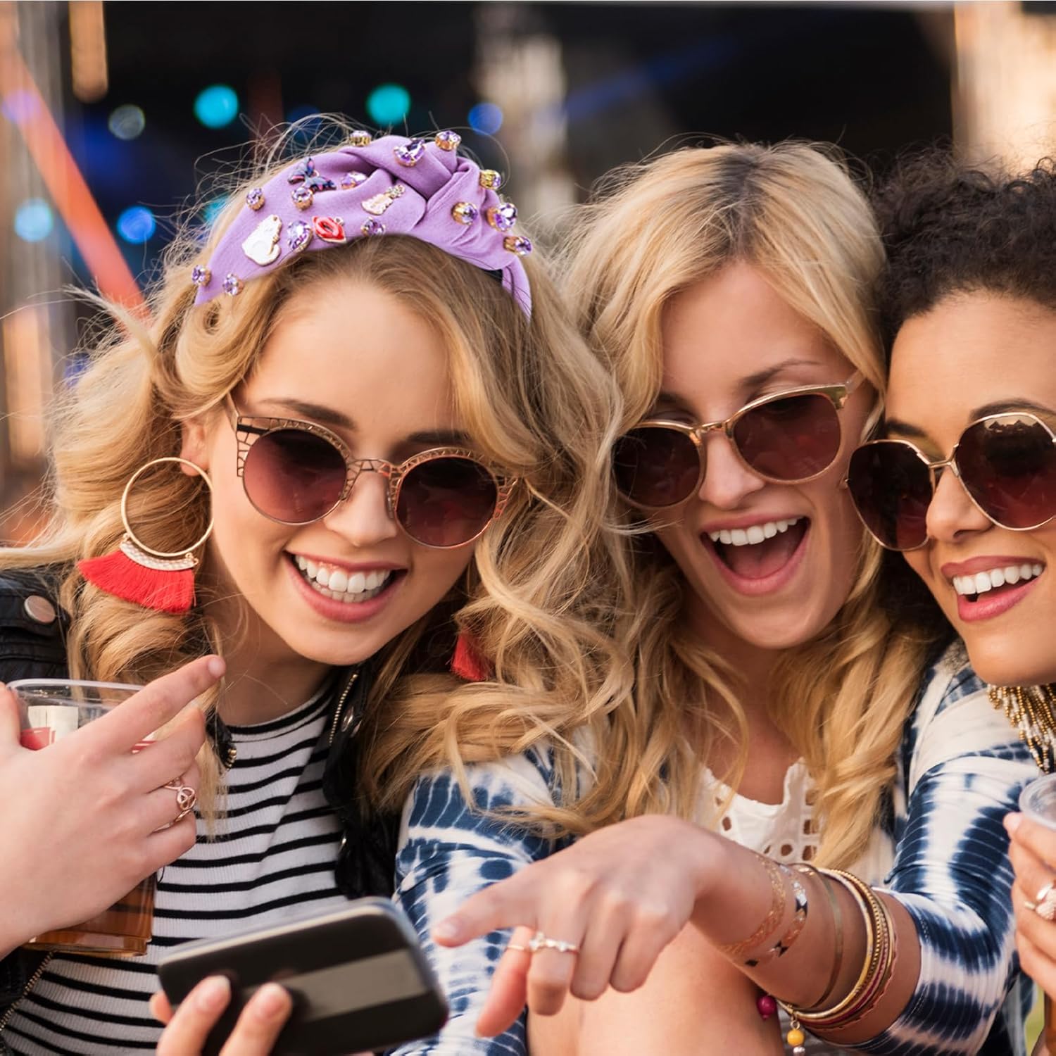 Music Headbands for Women, Singer Fans Valentines Day Gifts, Guitar Red Lip Rhinestone Wide Jeweled Knotted Headband, Crystal Beaded Jeweled Headband Hair Accessories Concert Birthday Gift (Purple) - Image 5