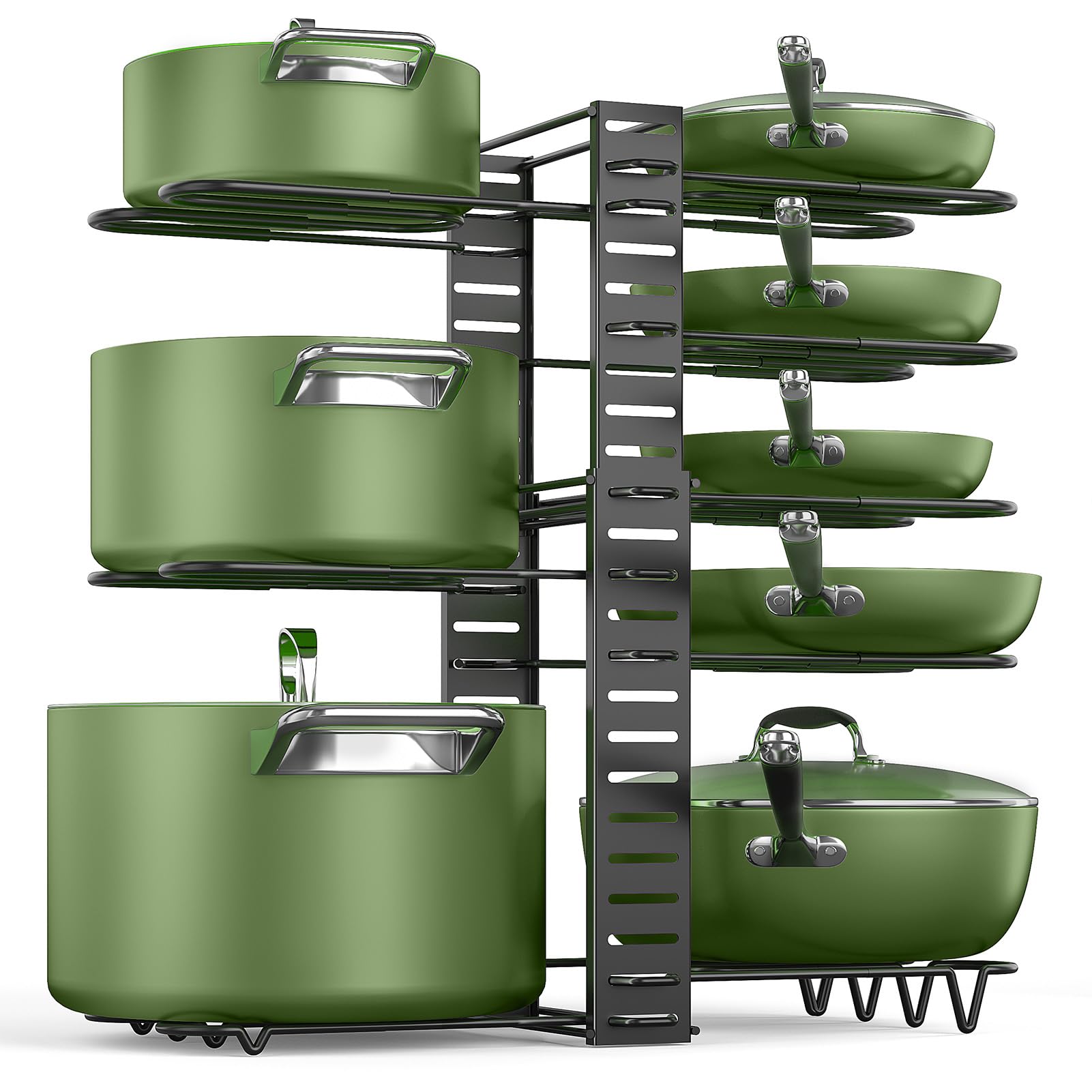 MUDEELA 8-Tier Adjustable Pots and Pans Organizer Rack under Cabinet, Blcak