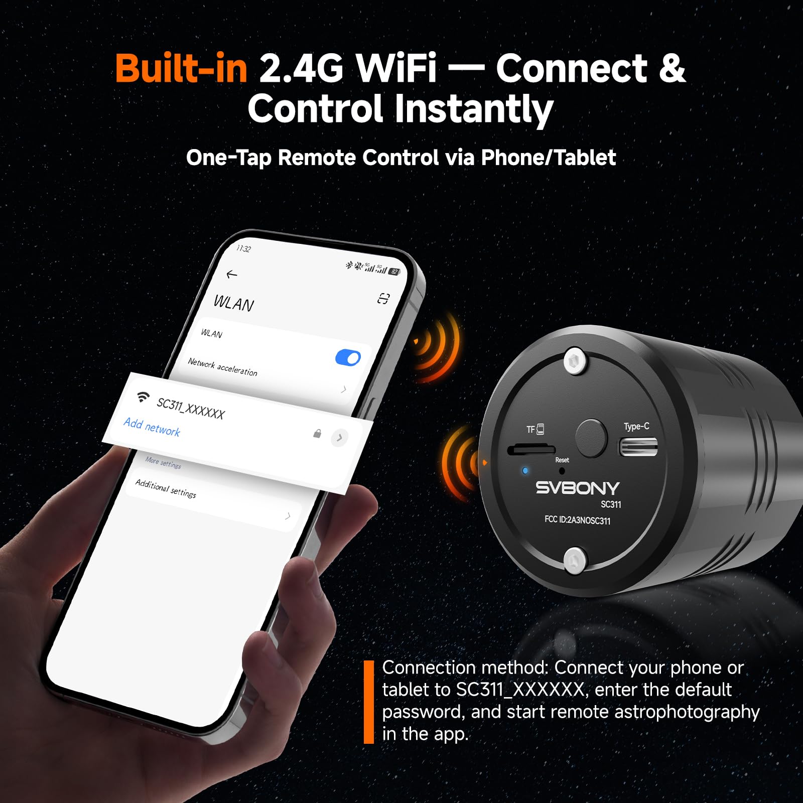 Svbony SC311 Telecamera telescopica WiFi, fotocamera per astrofotografia, sensore IMX662 da 2,1 MP, migliora la sensibilità rosso/NIR, esposizione lunga, oculare elettronico per EAA e nebulosa