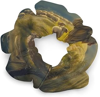 Jesus Walking on A Grassy Path with A Lamb Hair Ties Soft Scrunchies for Women,Religious Christ Church Big Elastic Band Hair Accessories